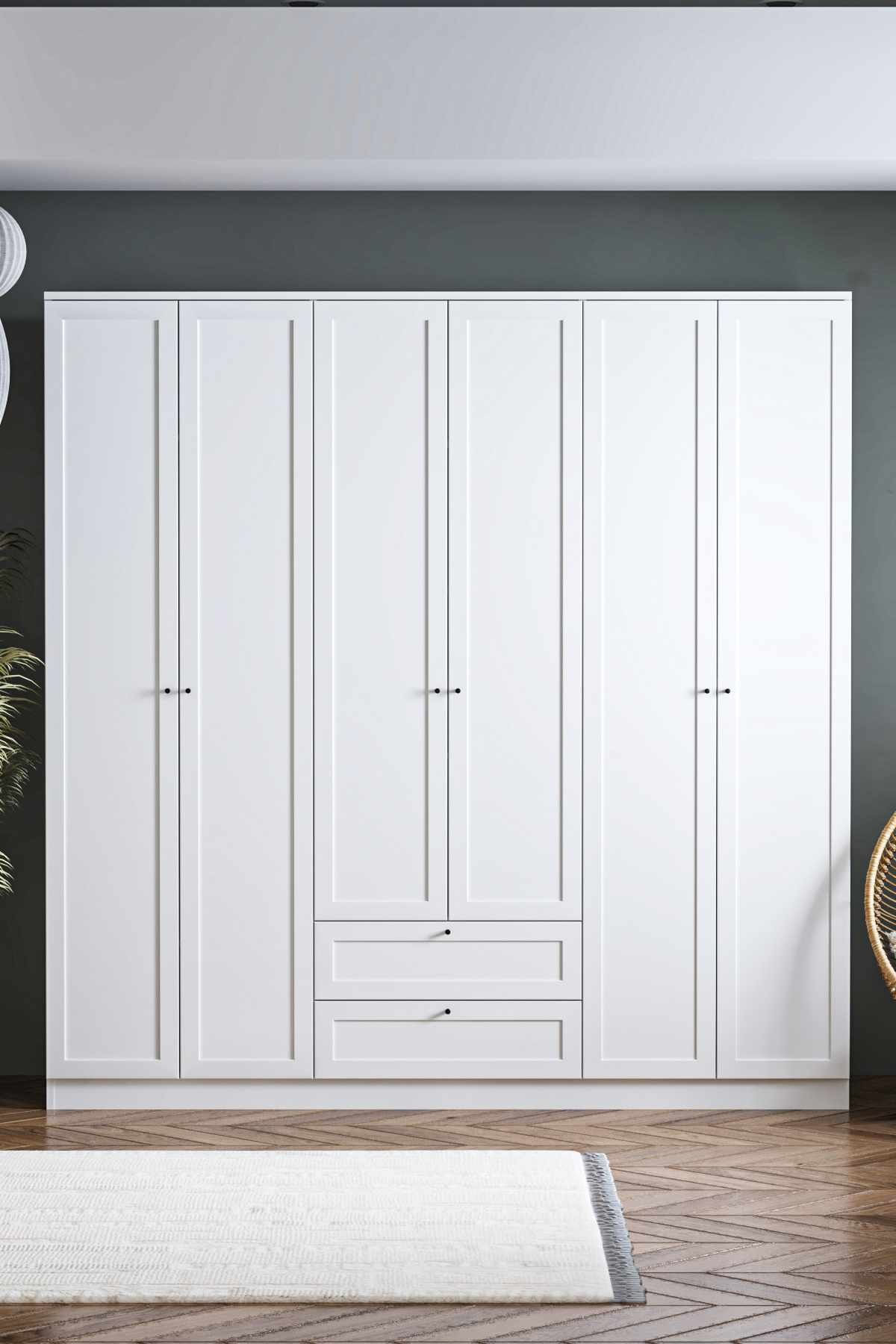 Dulap haine Terra 6 210, 205 x 210 x 52 cm, alb, PAL melaminat, organizare haine — imaginea 9