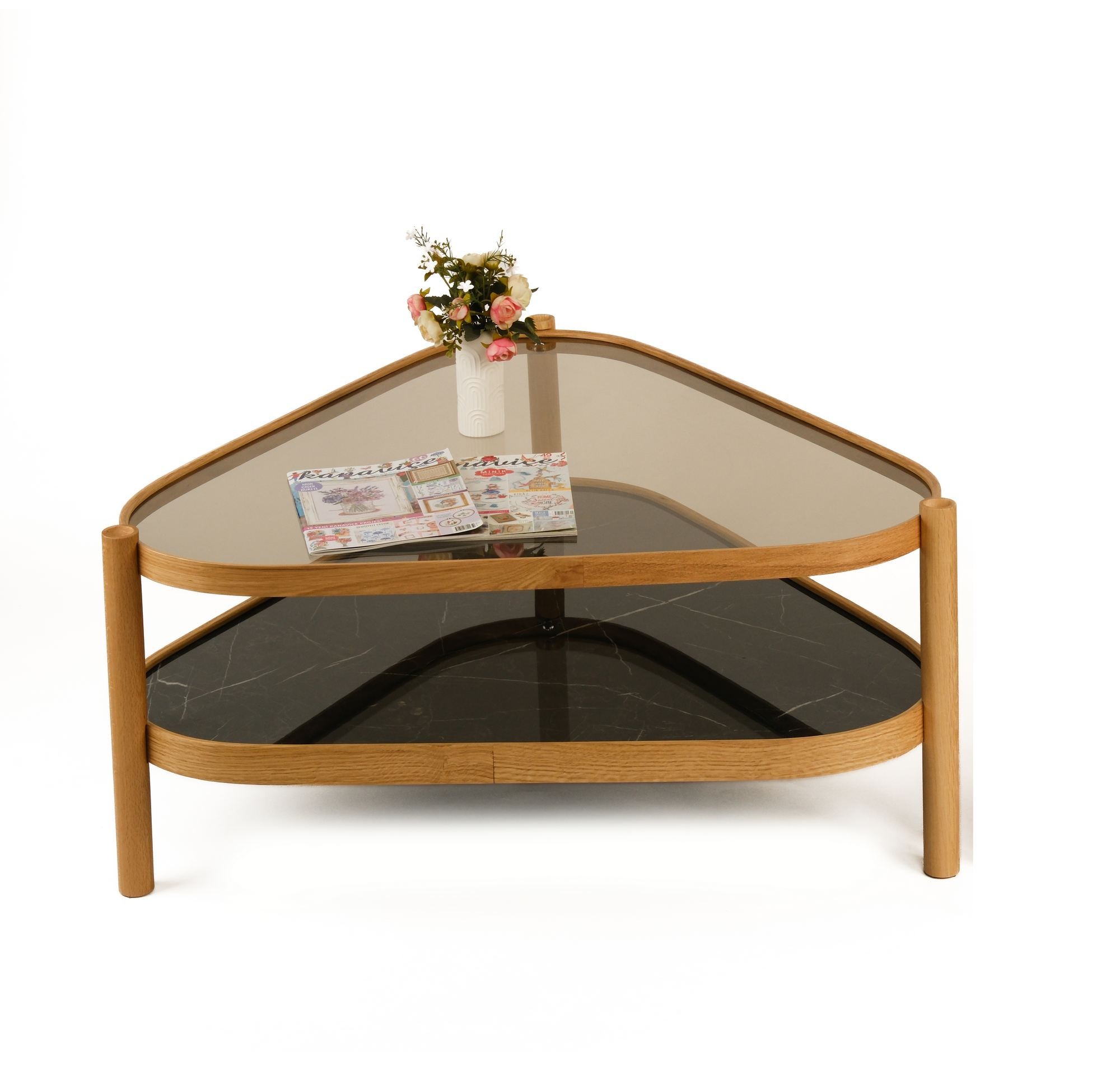 Masa de cafea Nesta 95, 95 x 48 x 95 cm, stejar negru marmura, MDF, design compact, stejar / negru marble — imaginea 2