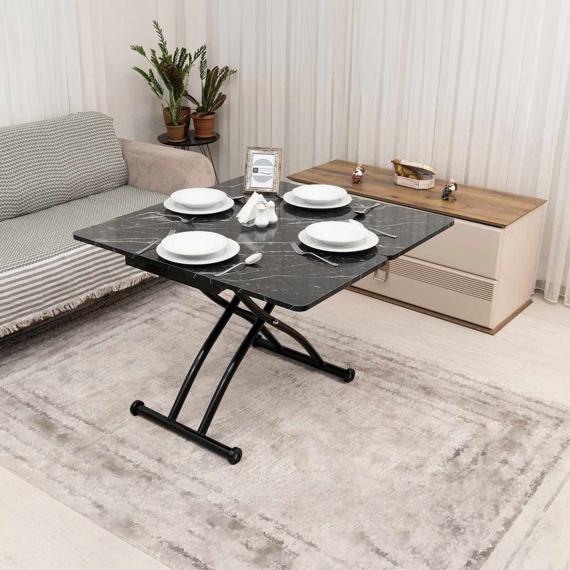 Masa de cafea Mini Juppo Ext, negru marmura negru, MDF, capacitate 125 kg, negru marble / negru — imaginea 4
