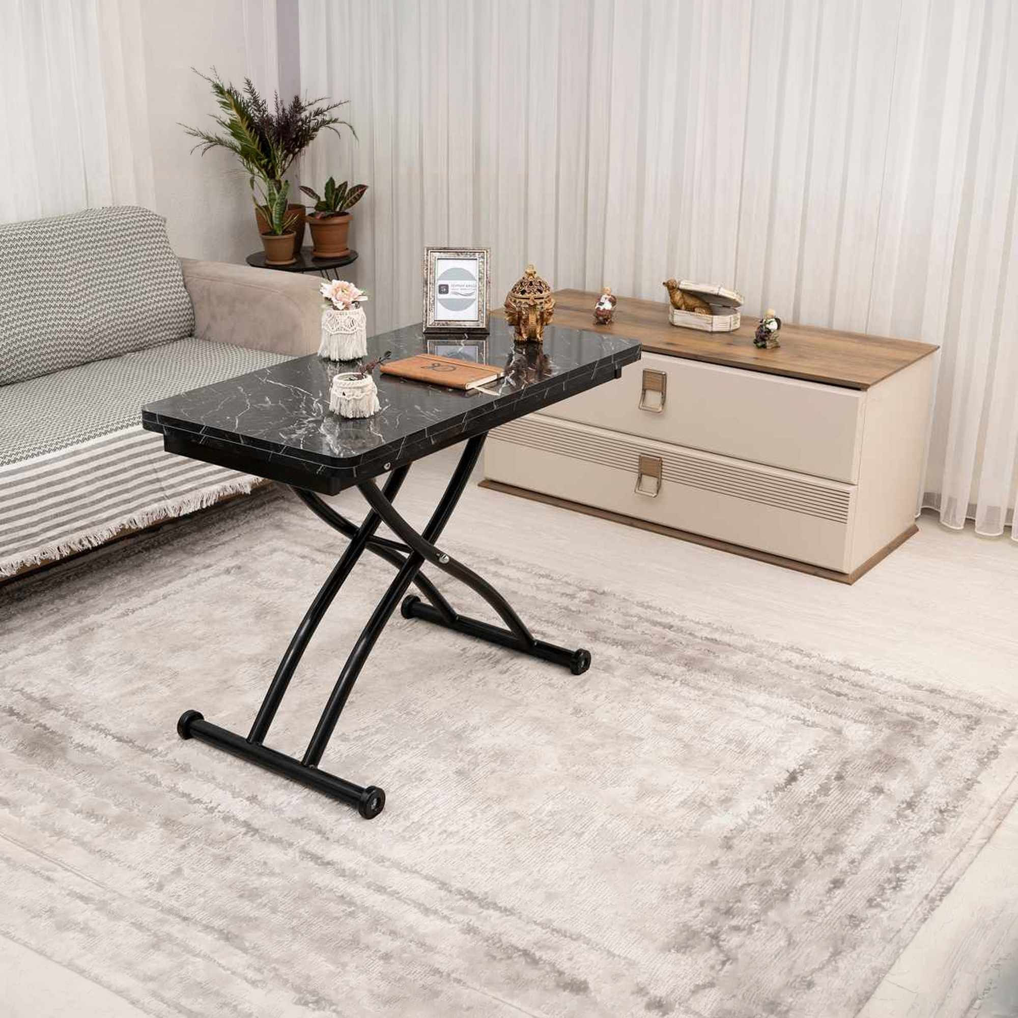 Masa de cafea Mini Juppo Ext, negru marmura negru, MDF, capacitate 125 kg, negru marble / negru — imaginea 5