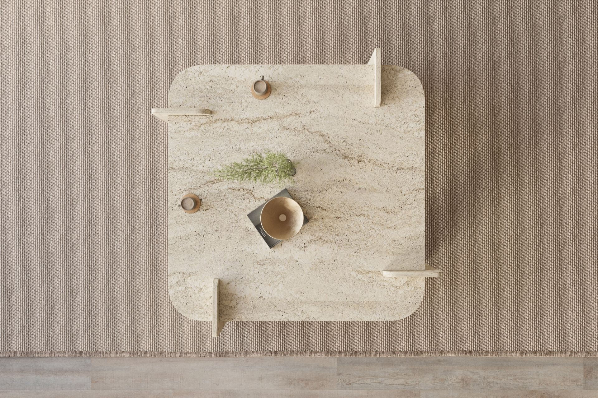 Masa de cafea Woog, 90 x 35 x 90 cm, travertin, PAL melaminat, design compact — imaginea 2