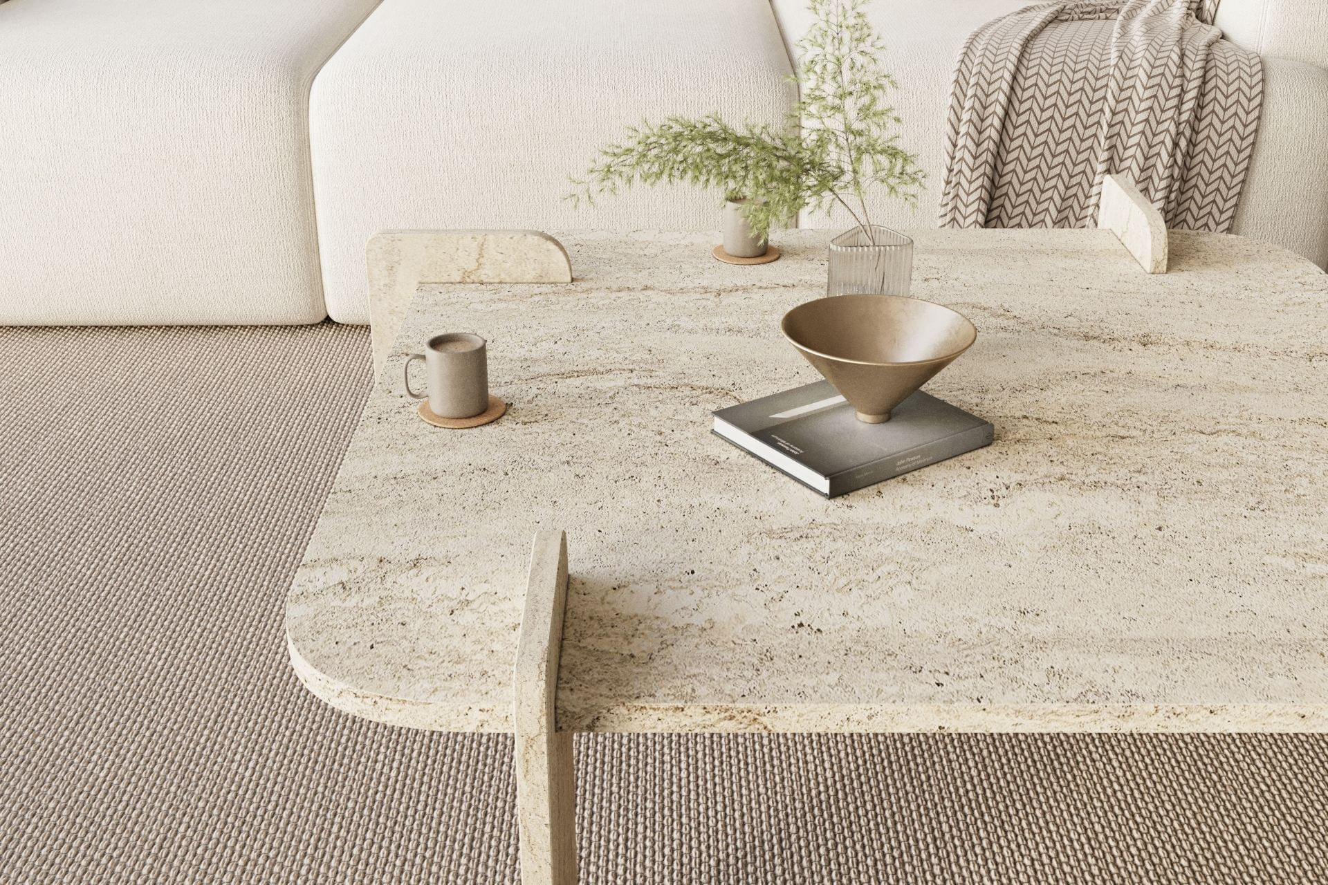 Masa de cafea Woog, 90 x 35 x 90 cm, travertin, PAL melaminat, design compact — imaginea 3