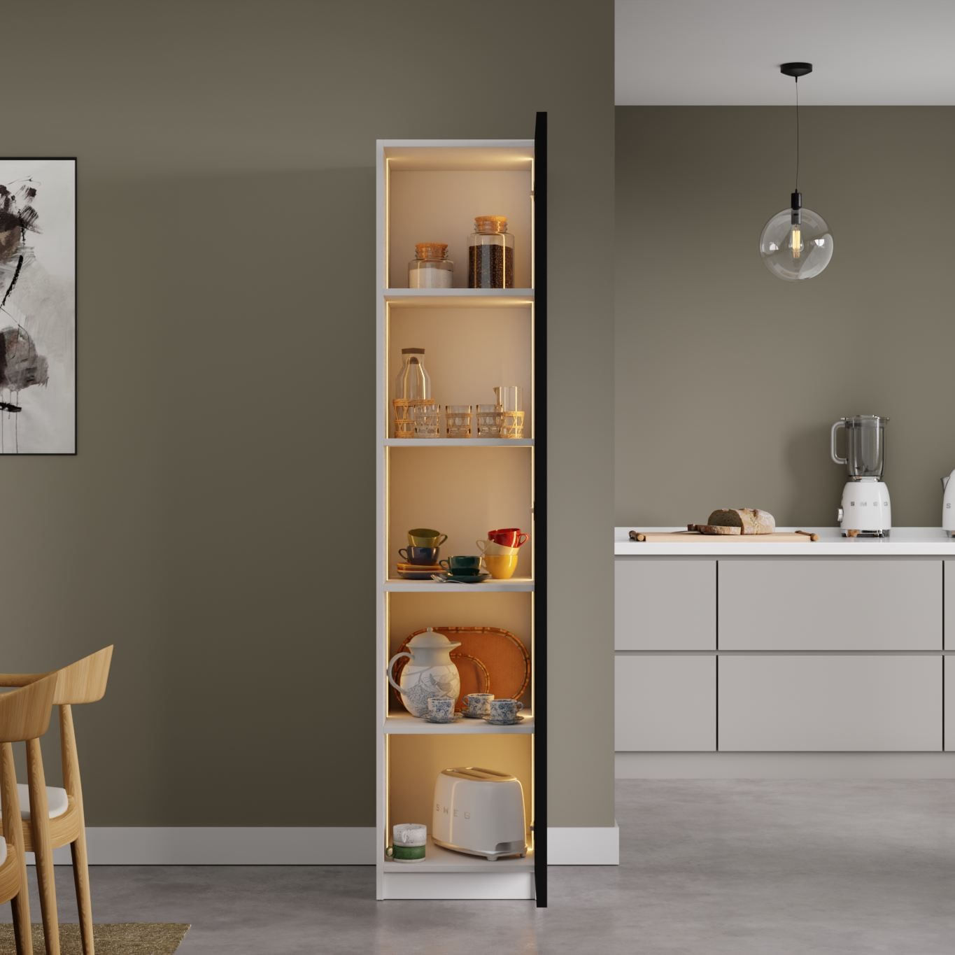 Dulap pentru cafea Nero 1600-222, 40 x 190 x 42 cm, alb, PAL melaminat, spatiu de depozitare, fixare pe perete — imaginea 4
