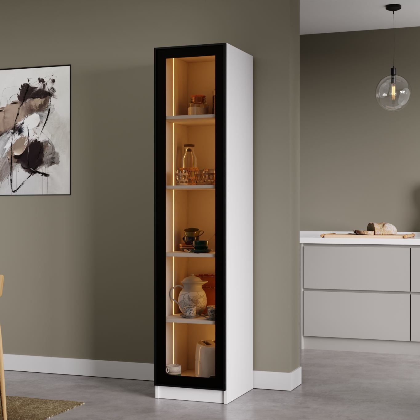 Dulap pentru cafea Nero 1600-222, 40 x 190 x 42 cm, alb, PAL melaminat, spatiu de depozitare, fixare pe perete — imaginea 6