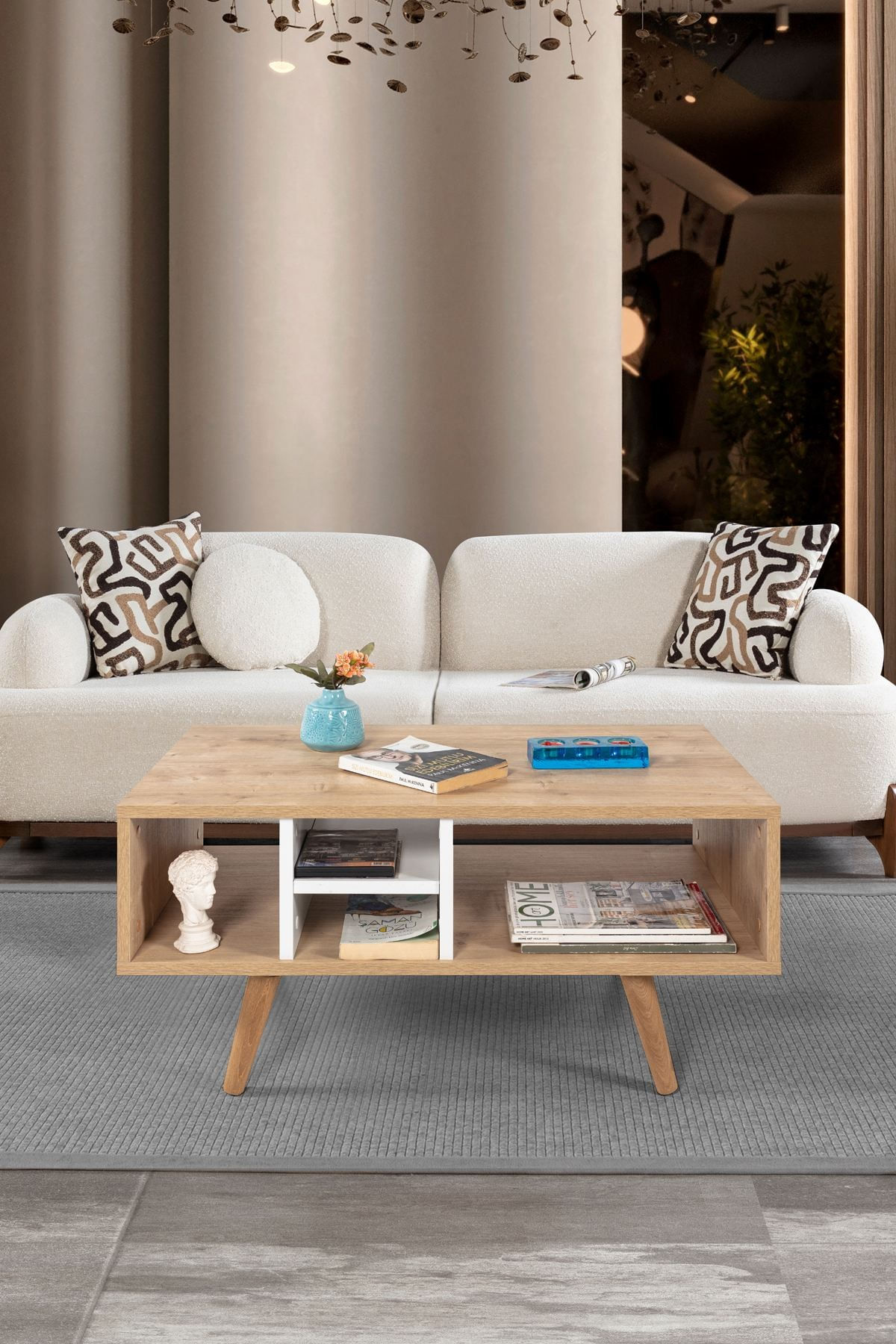 Masa de cafea Sina 2023, 90 x 43 x 55 cm, stejar safir alb, PAL melaminat, design compact — imaginea 2