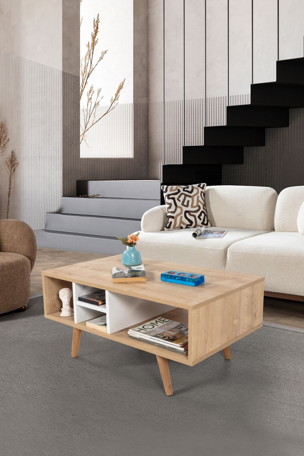 Masa de cafea Sina 2023, 90 x 43 x 55 cm, stejar safir alb, PAL melaminat, design compact — imaginea 3