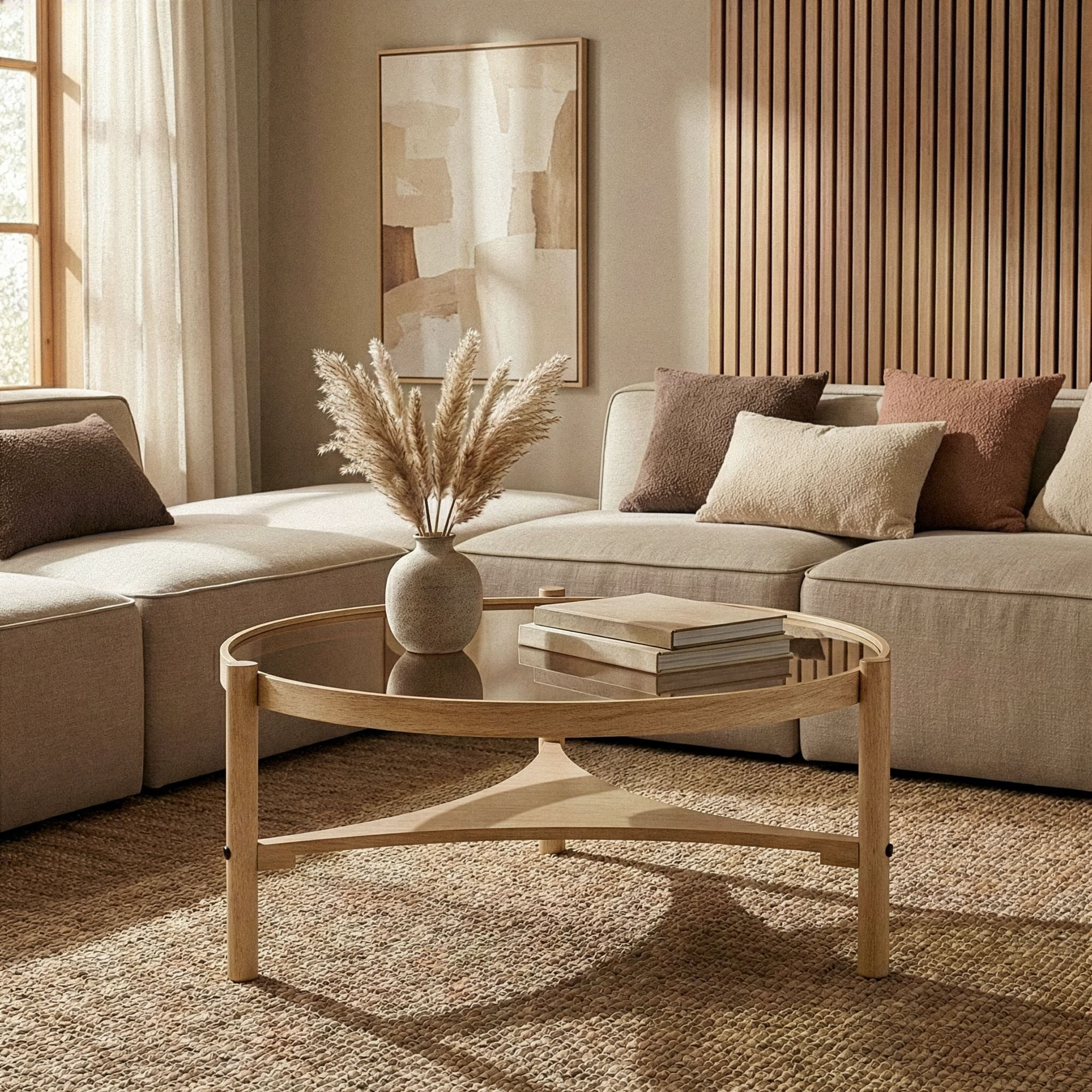 Masa de cafea Clover, 100 x 46 x 100 cm, lemn, design compact, stejar — imaginea 6