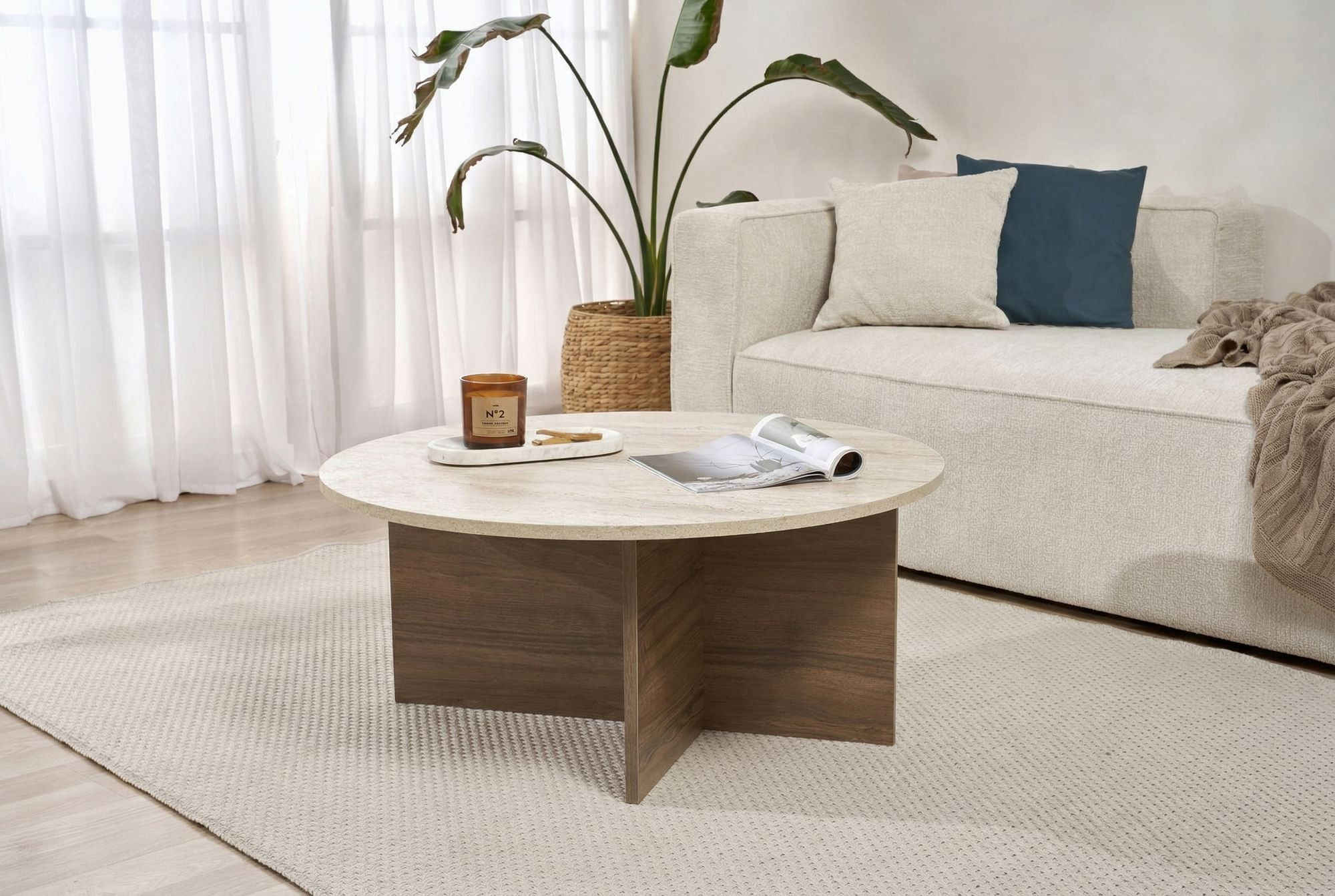 Masa de cafea Soleil, 90 x 40 x 90 cm, PAL melaminat, capacitate 20 kg, travertin / venezia nuc — imaginea 5