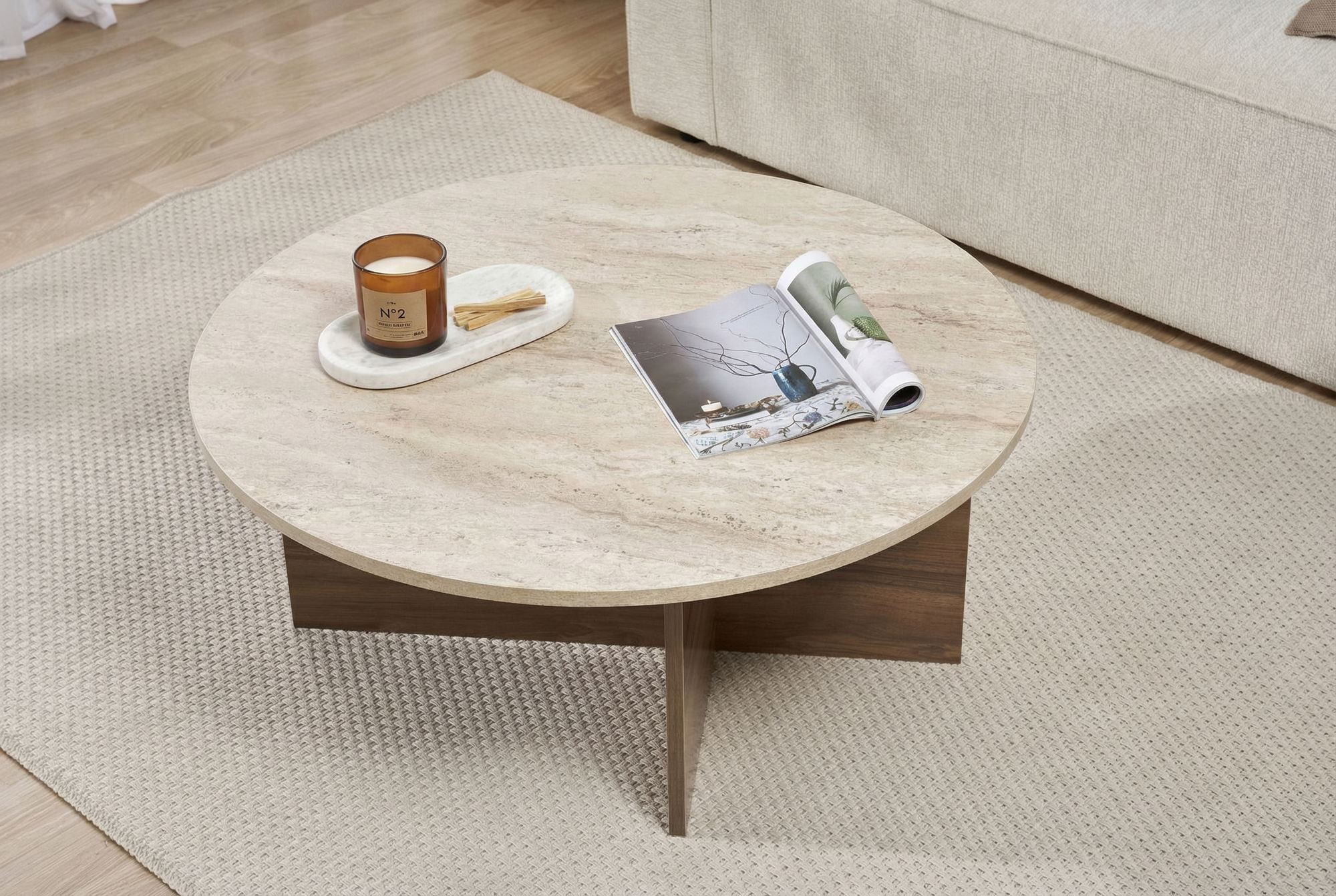 Masa de cafea Soleil, 90 x 40 x 90 cm, PAL melaminat, capacitate 20 kg, travertin / venezia nuc — imaginea 6