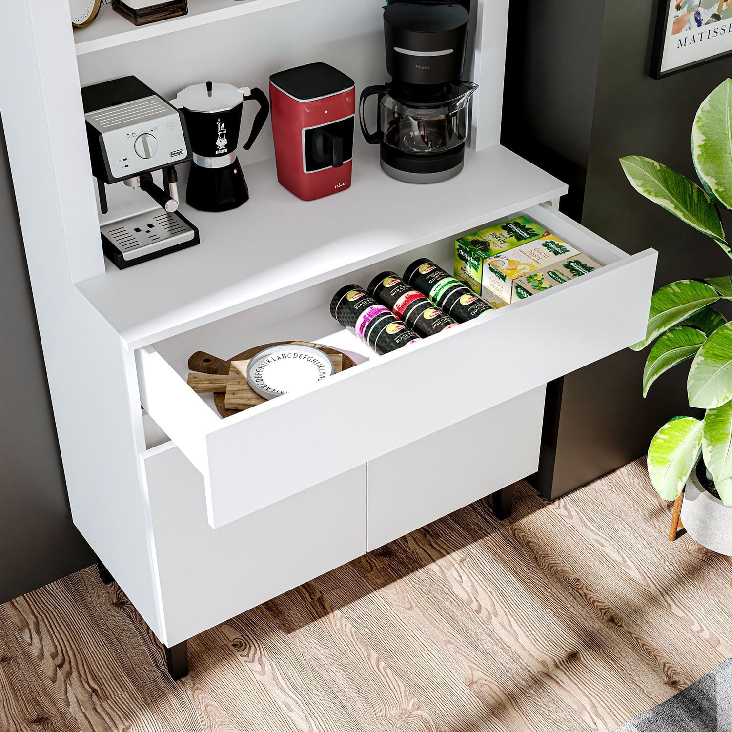 Dulap pentru cafea 2802, 90 x 179 x 42 cm, alb, PAL melaminat, spatiu de depozitare, fixare pe perete — imaginea 3