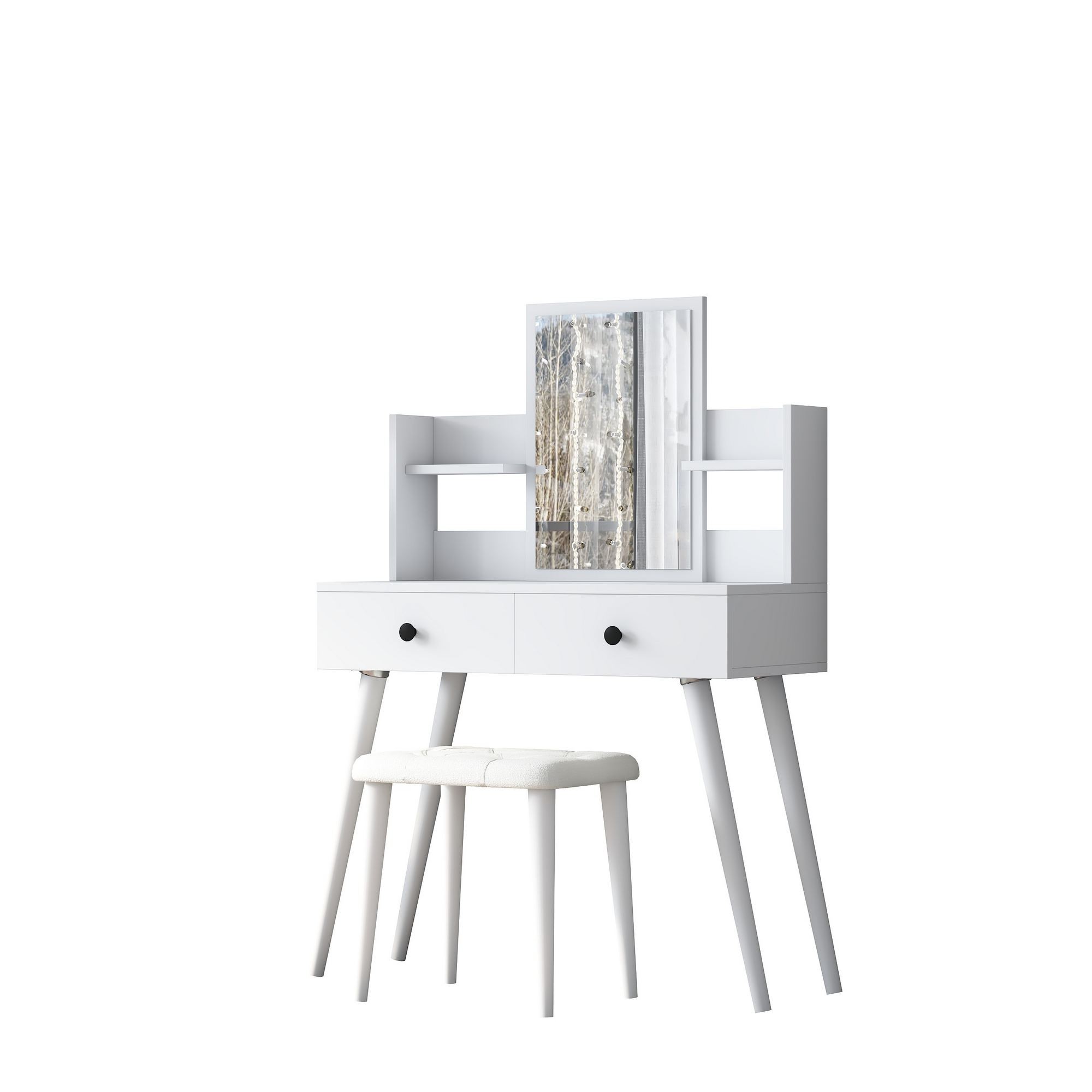 Masa de machiaj BJ159, 103 x 133,8 x 40 cm, alb, PAL — imaginea 2