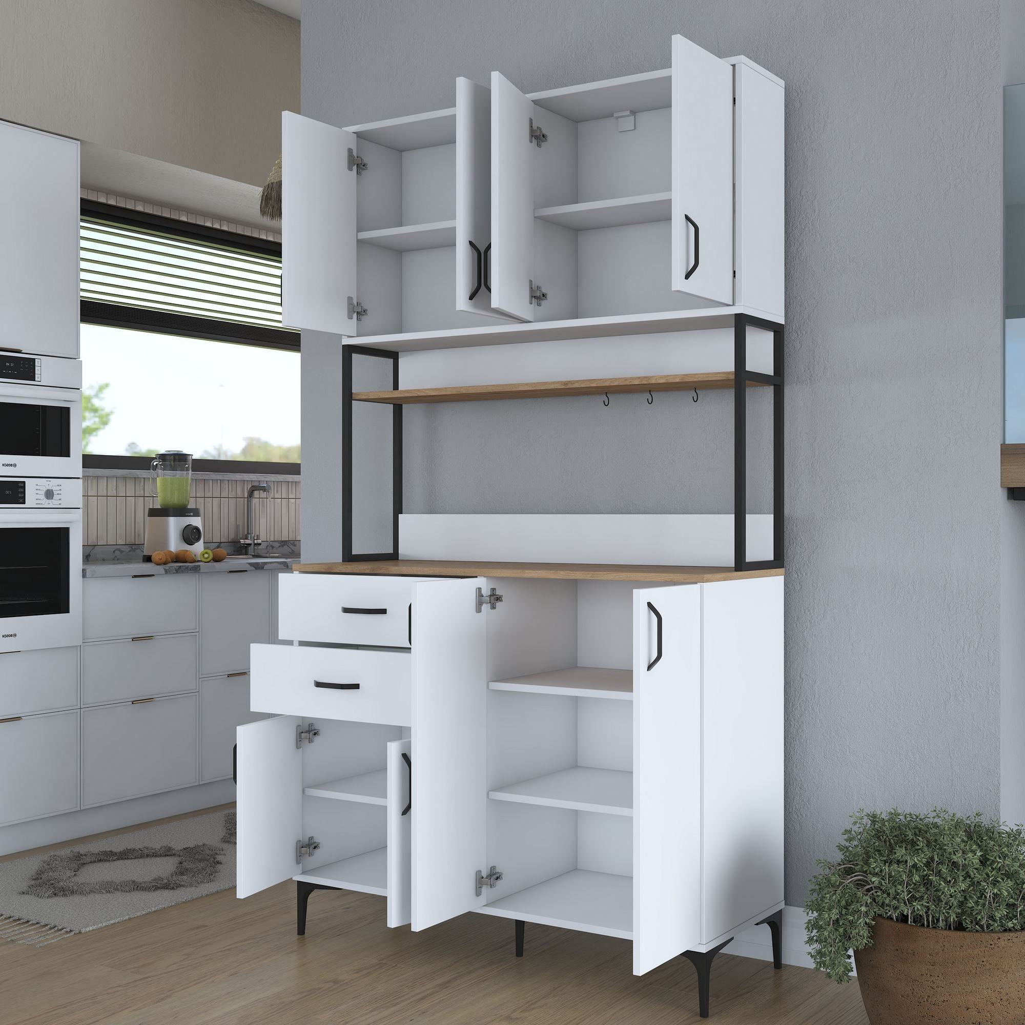 Dulap JE213, 120 x 218,6 x 45 cm, alb nuc, PAL, spatiu de depozitare, fixare pe perete — imaginea 3