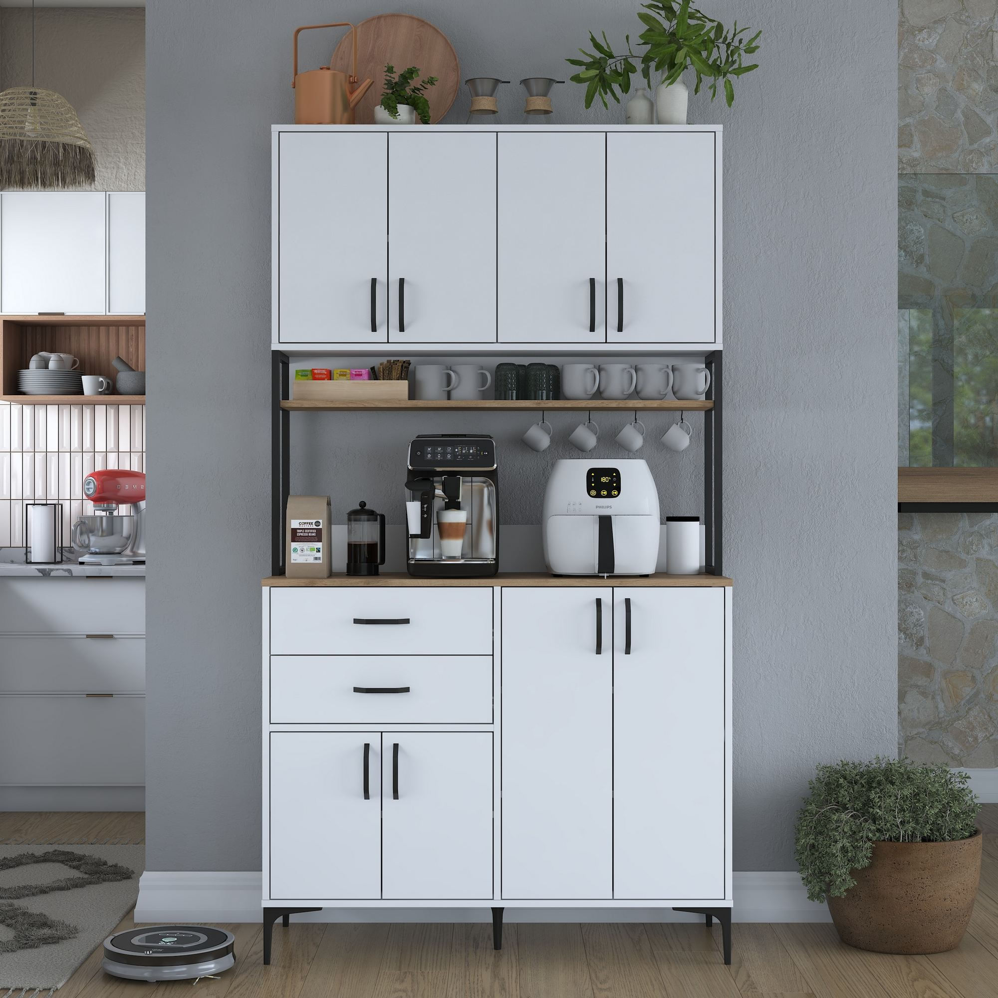Dulap JE213, 120 x 218,6 x 45 cm, alb nuc, PAL, spatiu de depozitare, fixare pe perete — imaginea 5