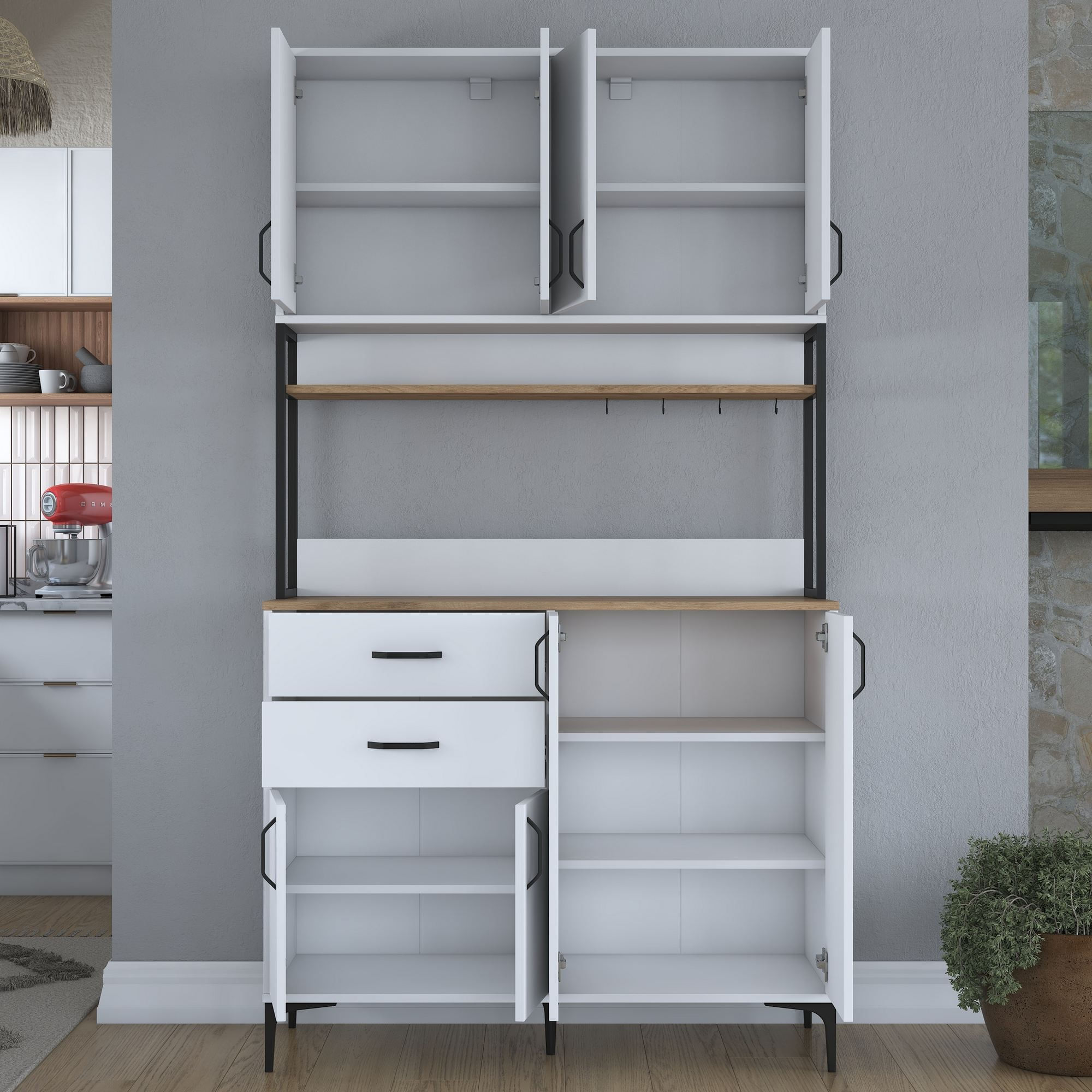 Dulap JE213, 120 x 218,6 x 45 cm, alb nuc, PAL, spatiu de depozitare, fixare pe perete — imaginea 10