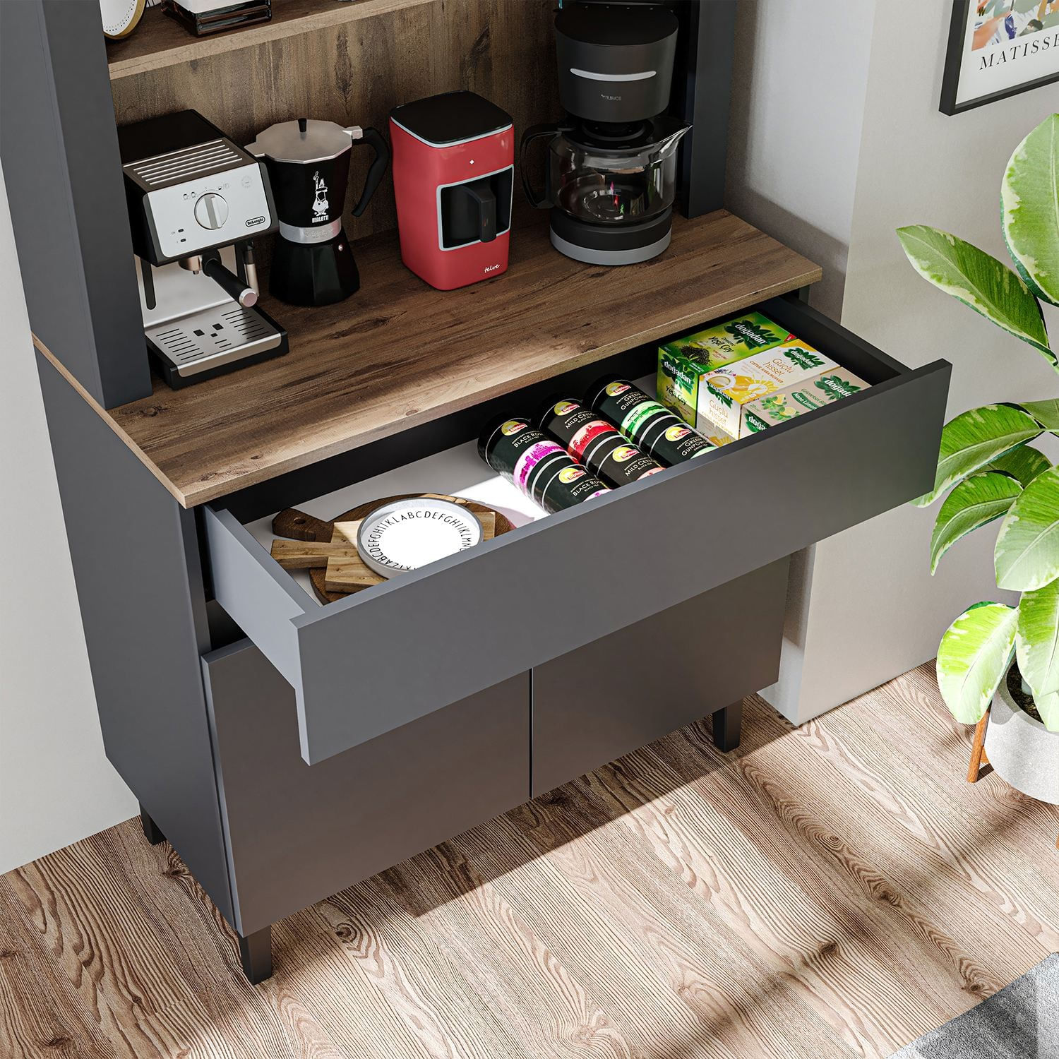 Dulap pentru cafea 2805, 90 x 179 x 42 cm, antracit pin atlantic, PAL melaminat, spatiu de depozitare, fixare pe perete — imaginea 6