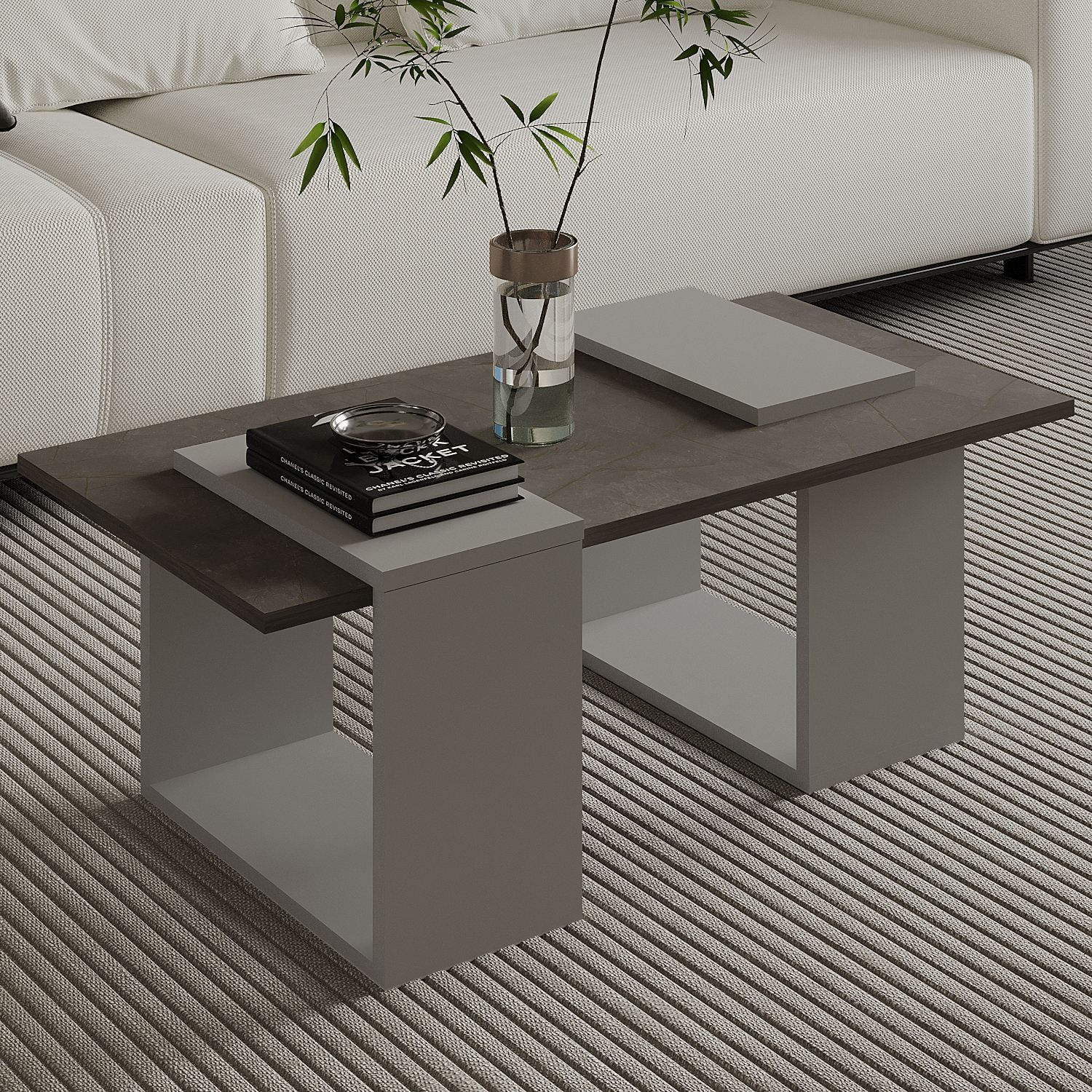 Masa de cafea Matris, 90 x 37 x 46, 6 cm, gordion marmura gri, PAL melaminat, design compact, gordion marble / gri — imaginea 4