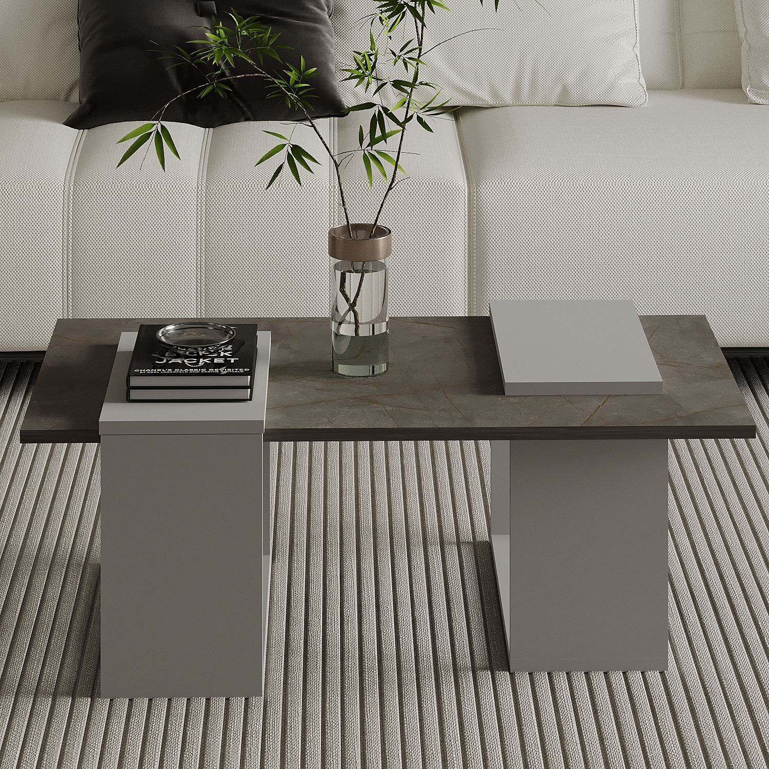 Masa de cafea Matris, 90 x 37 x 46, 6 cm, gordion marmura gri, PAL melaminat, design compact, gordion marble / gri — imaginea 5