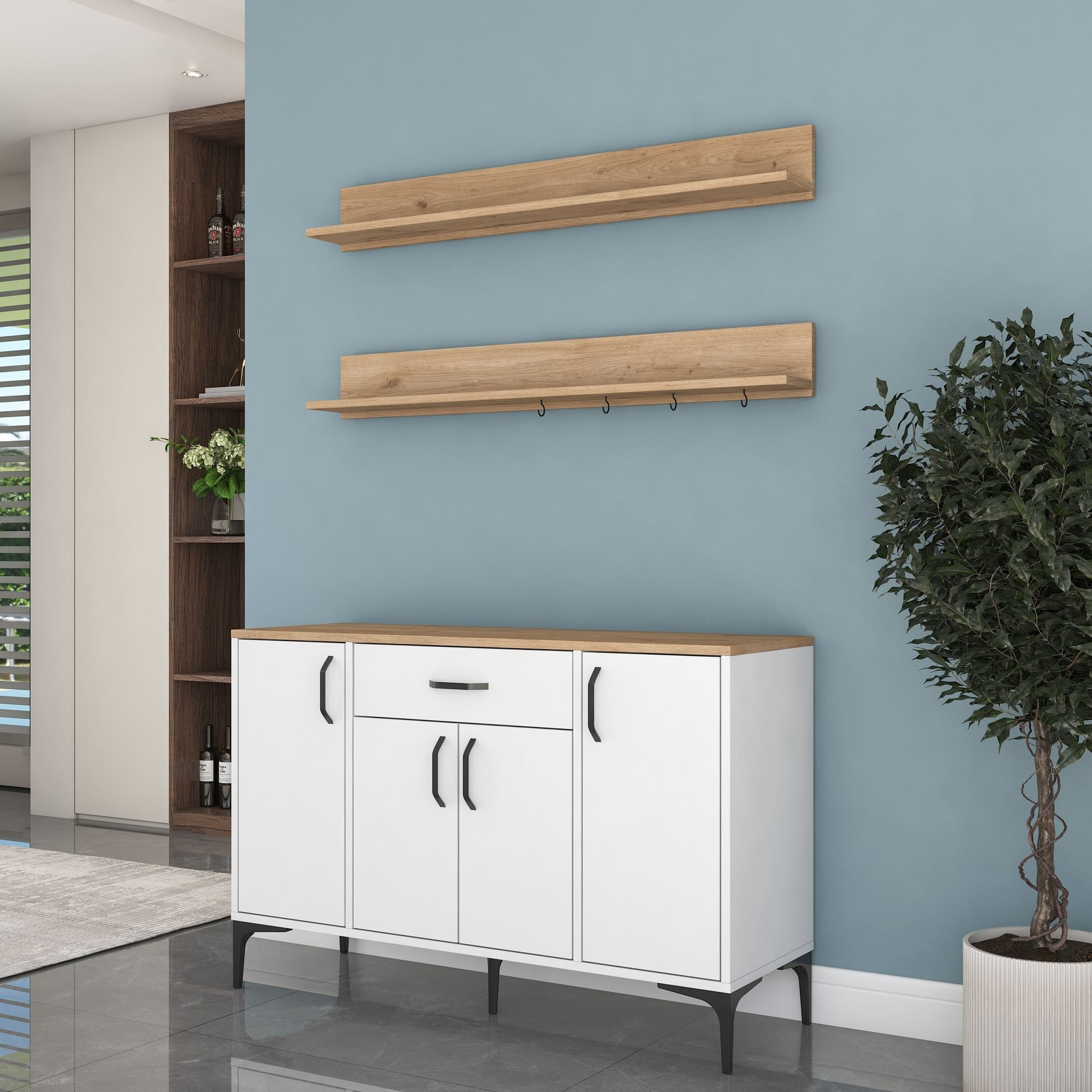 Dulap JE233, 120 x 78,6 x 40 cm, alb nuc, PAL, spatiu de depozitare, fixare pe perete