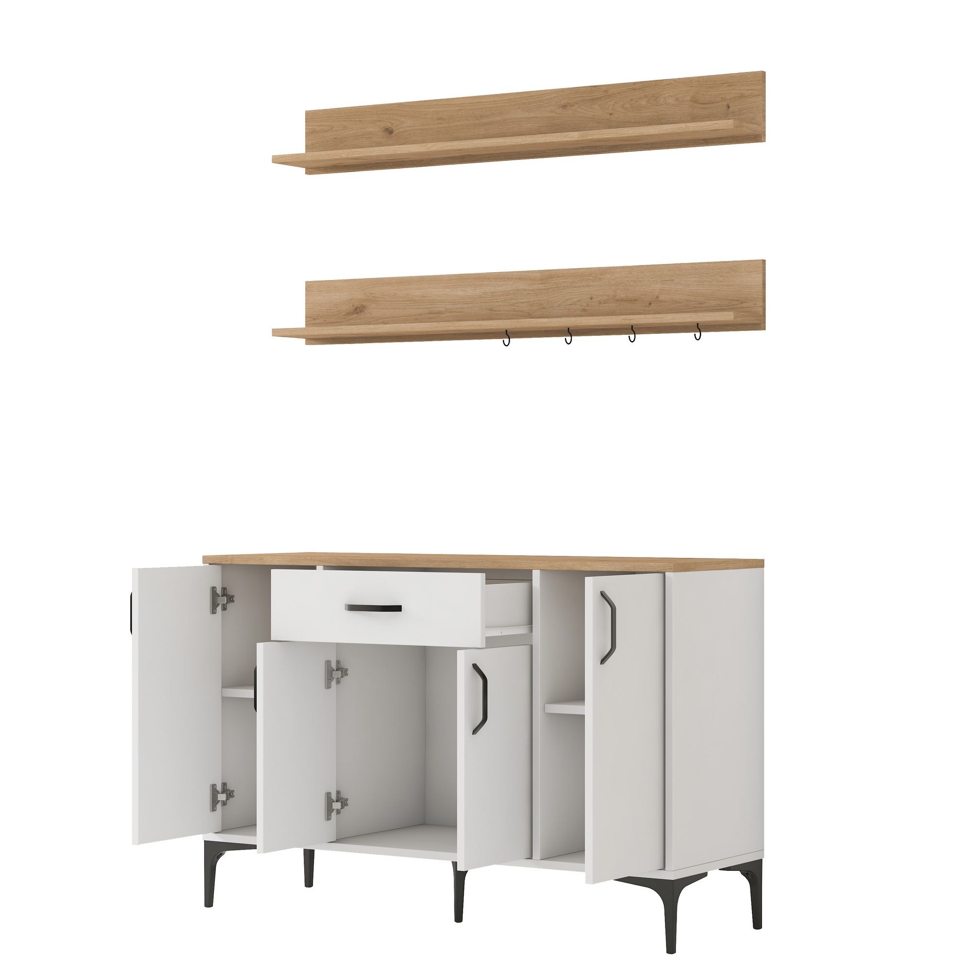 Dulap JE233, 120 x 78,6 x 40 cm, alb nuc, PAL, spatiu de depozitare, fixare pe perete — imaginea 7