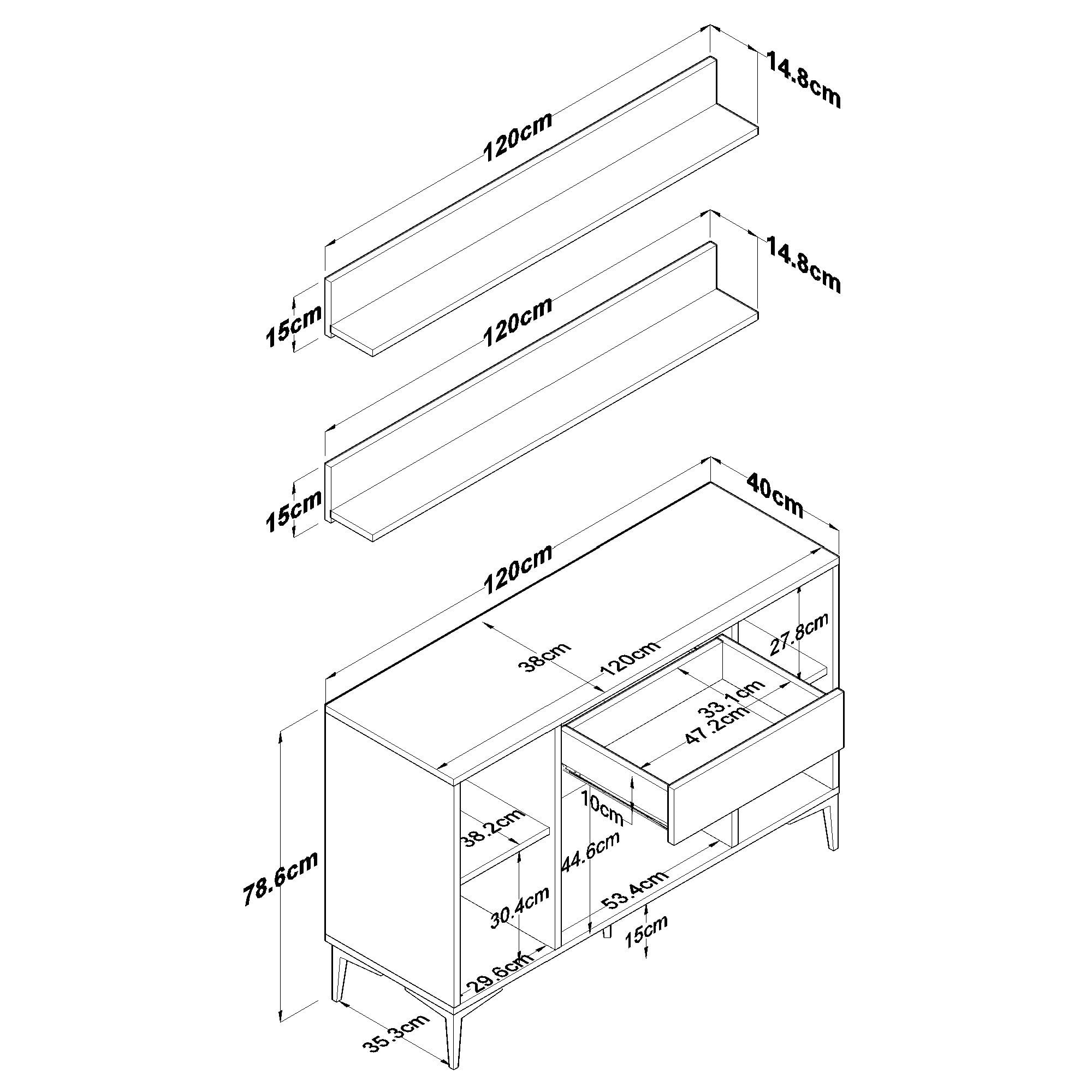Dulap JE233, 120 x 78,6 x 40 cm, alb nuc, PAL, spatiu de depozitare, fixare pe perete — imaginea 8