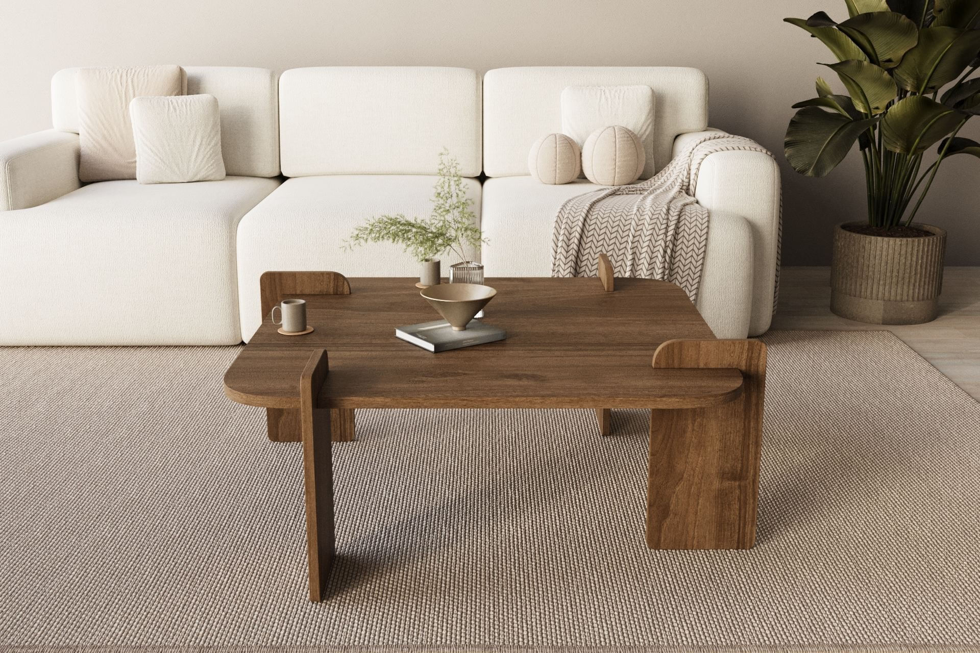 Masa de cafea lemn, 90 x 35 x 90 cm, nuc, PAL melaminat, design compact — imaginea 3