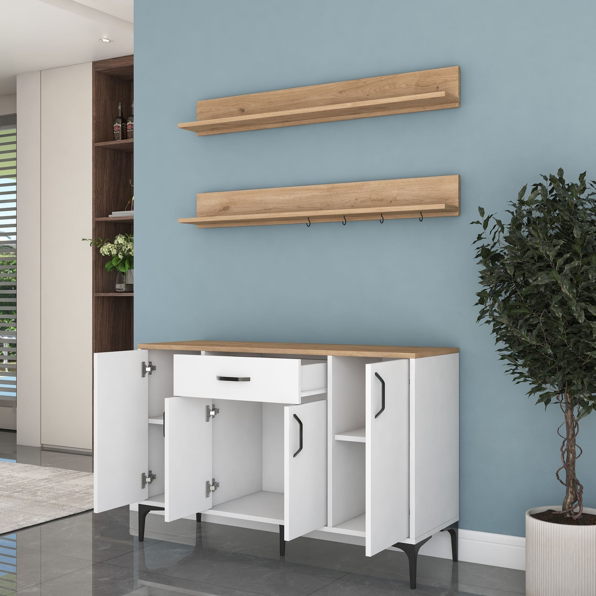 Dulap JE233, 120 x 78,6 x 40 cm, alb nuc, PAL, spatiu de depozitare, fixare pe perete — imaginea 13