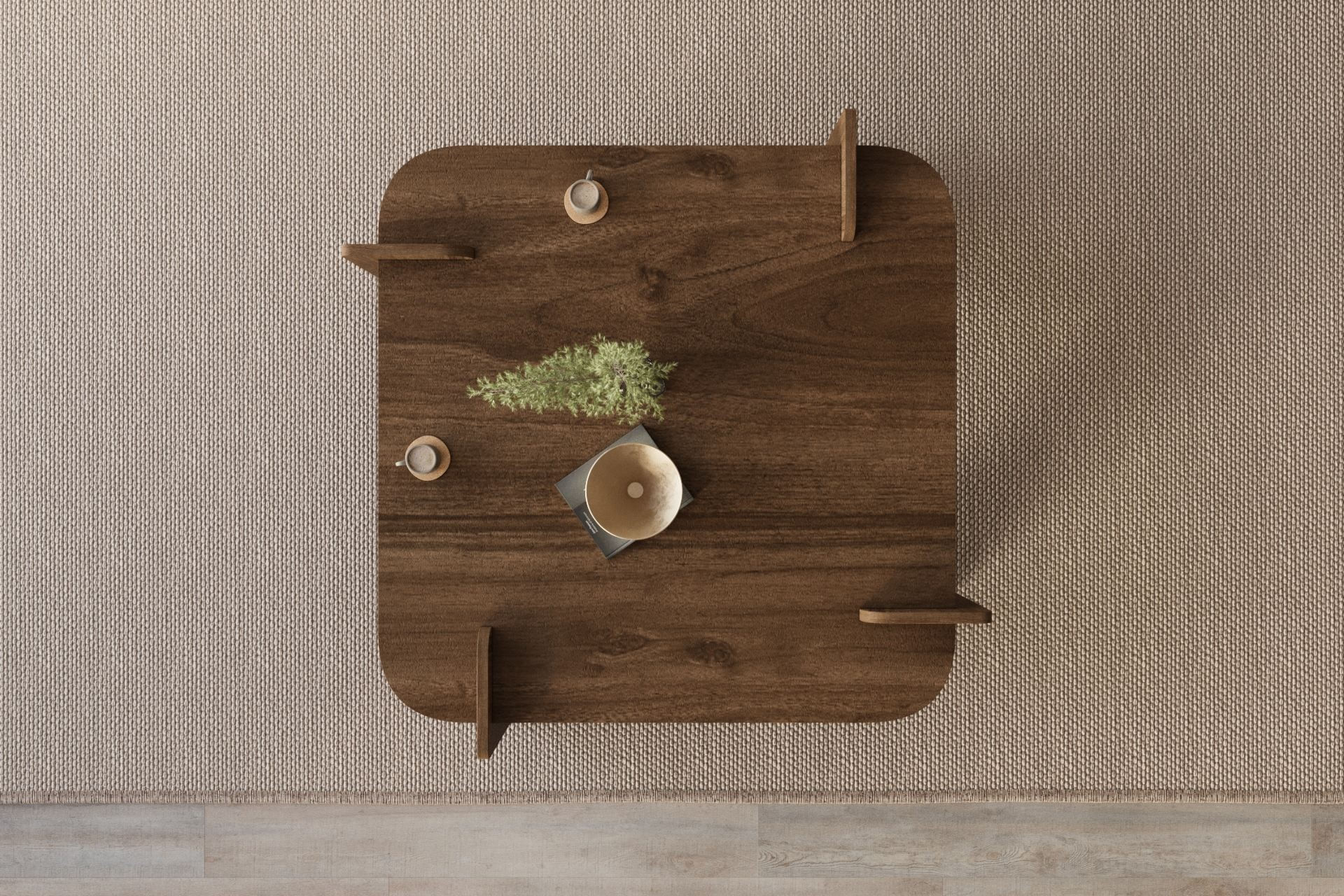 Masa de cafea lemn, 90 x 35 x 90 cm, nuc, PAL melaminat, design compact — imaginea 7