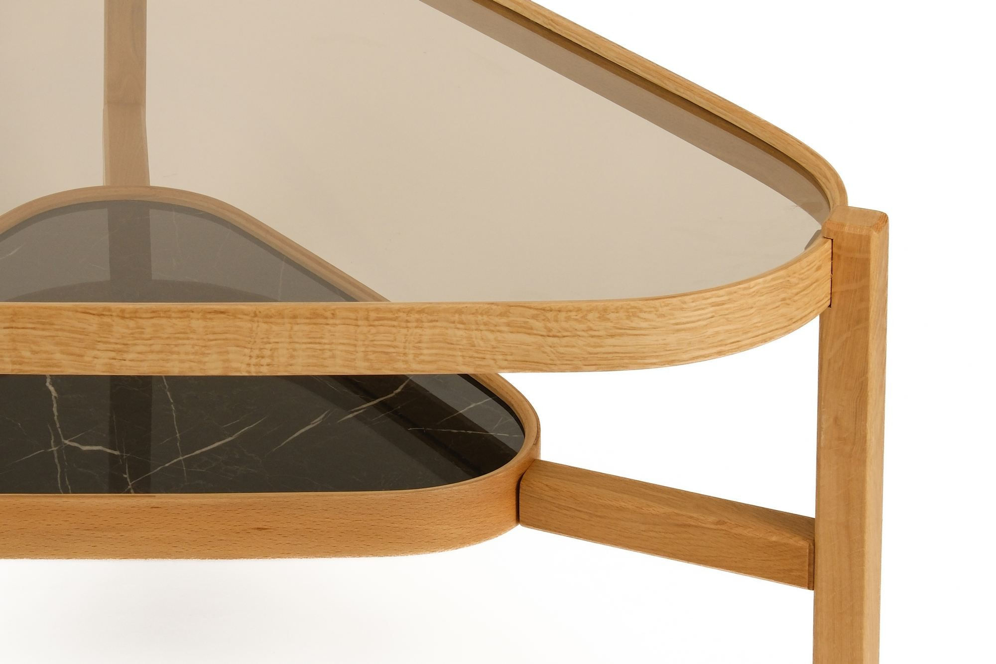 Masa de cafea Capella 95, 95 x 48 x 95 cm, stejar negru marmura, MDF, design compact, stejar / negru marble — imaginea 2