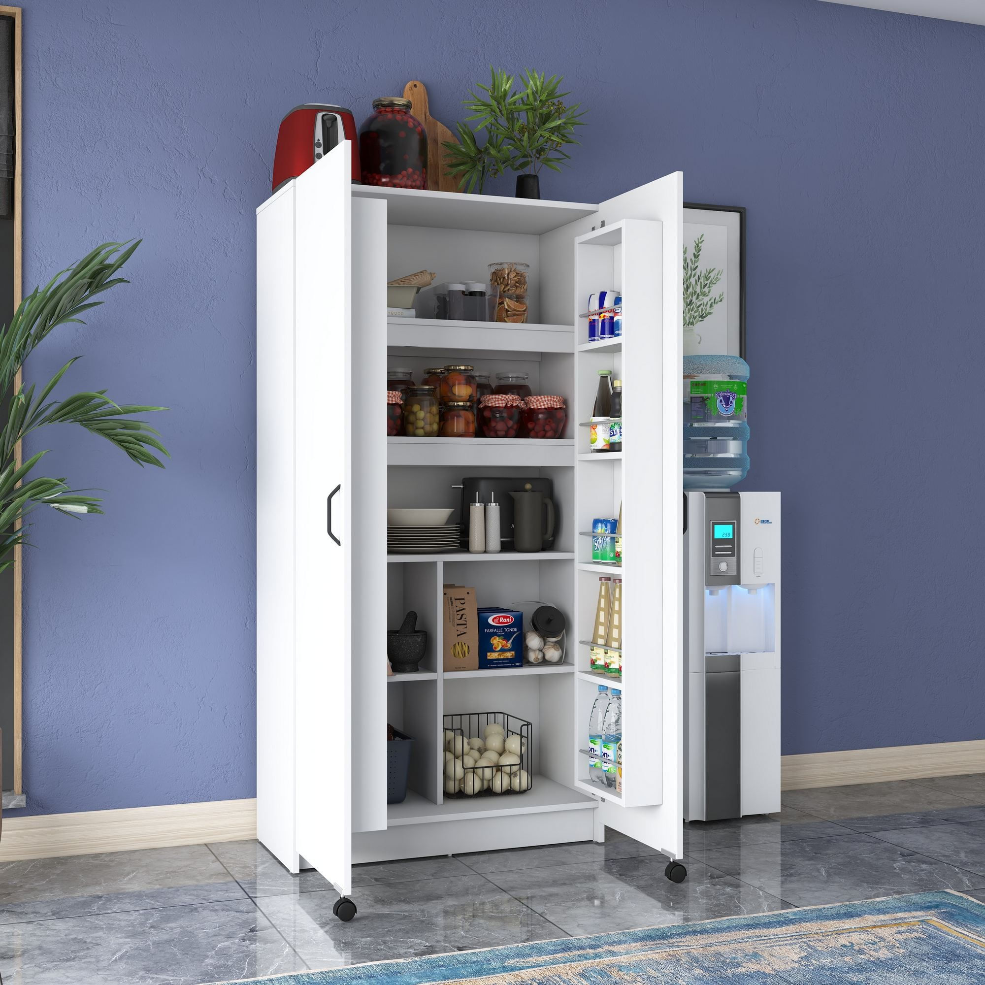 Dulap JE103, 90 x 180 x 42 cm, alb, PAL, spatiu de depozitare, fixare pe perete — imaginea 5