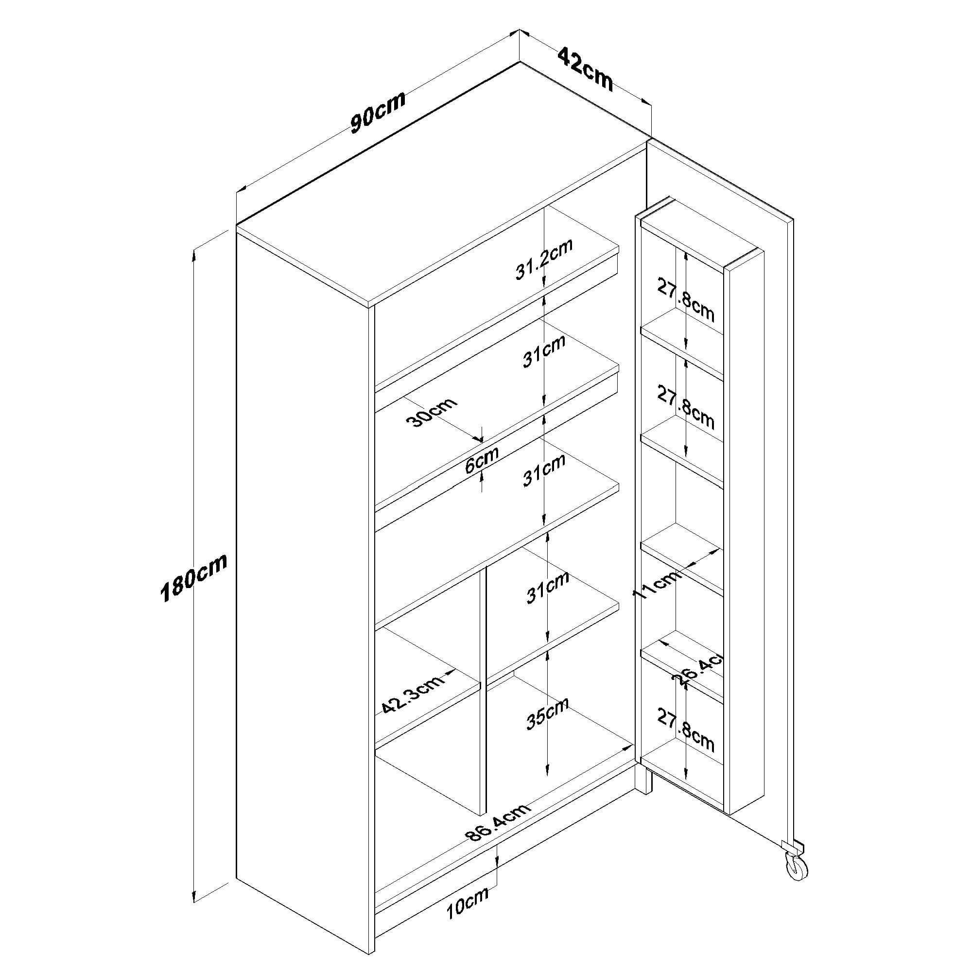 Dulap JE103, 90 x 180 x 42 cm, alb, PAL, spatiu de depozitare, fixare pe perete — imaginea 10