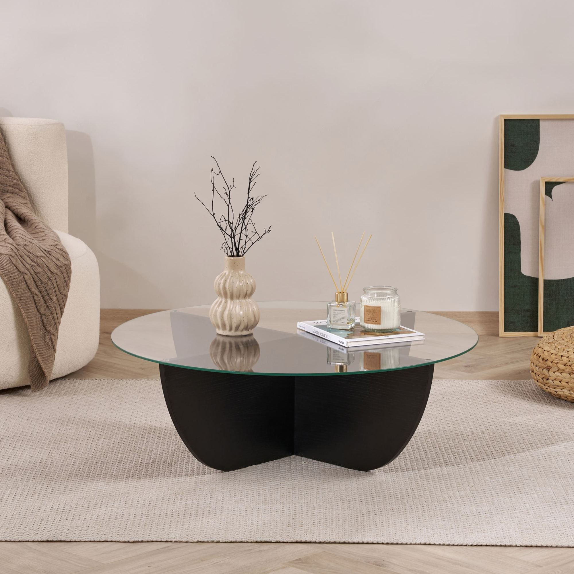 Masa de cafea Liya, 90 x 30 x 90 cm, lemn negru, PAL melaminat, design compact, wood negru — imaginea 2