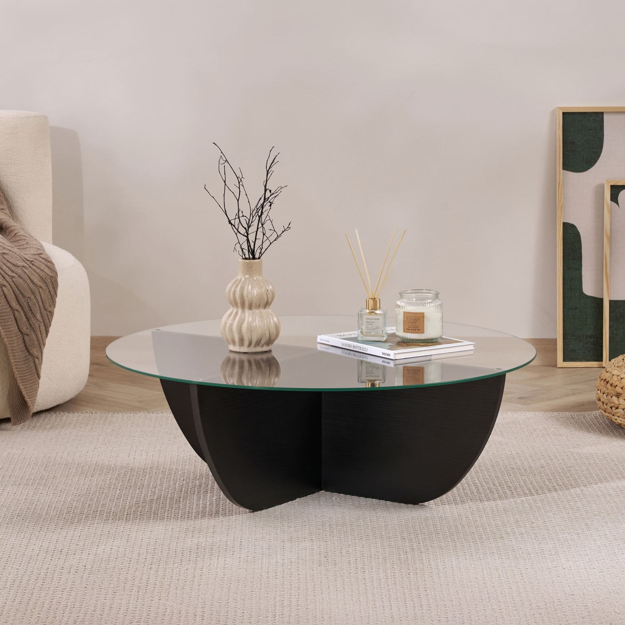 Masa de cafea Liya, 90 x 30 x 90 cm, lemn negru, PAL melaminat, design compact, wood negru — imaginea 3