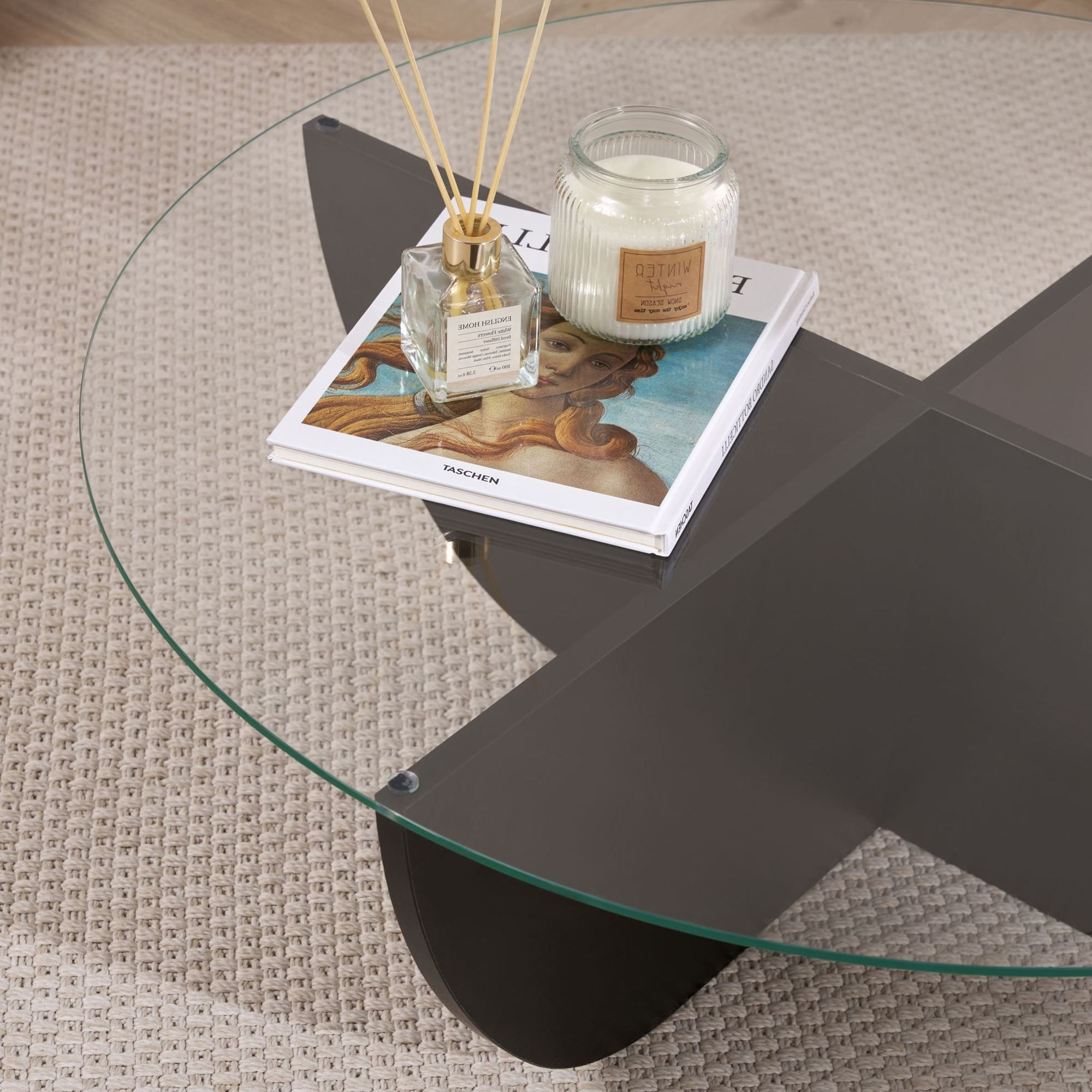 Masa de cafea Liya, 90 x 30 x 90 cm, lemn negru, PAL melaminat, design compact, wood negru — imaginea 5