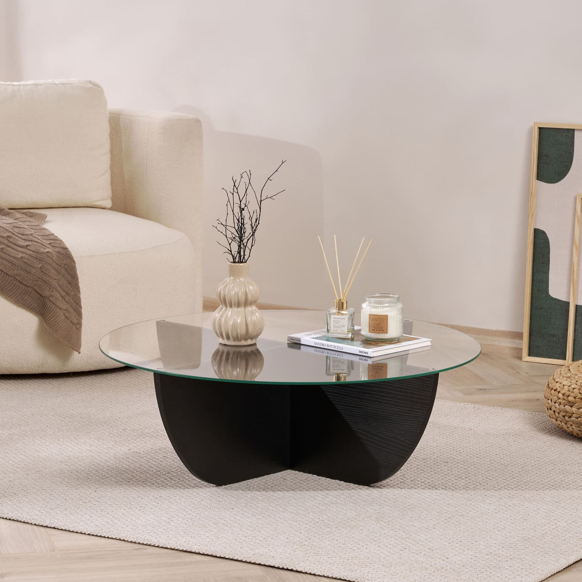 Masa de cafea Liya, 90 x 30 x 90 cm, lemn negru, PAL melaminat, design compact, wood negru — imaginea 6
