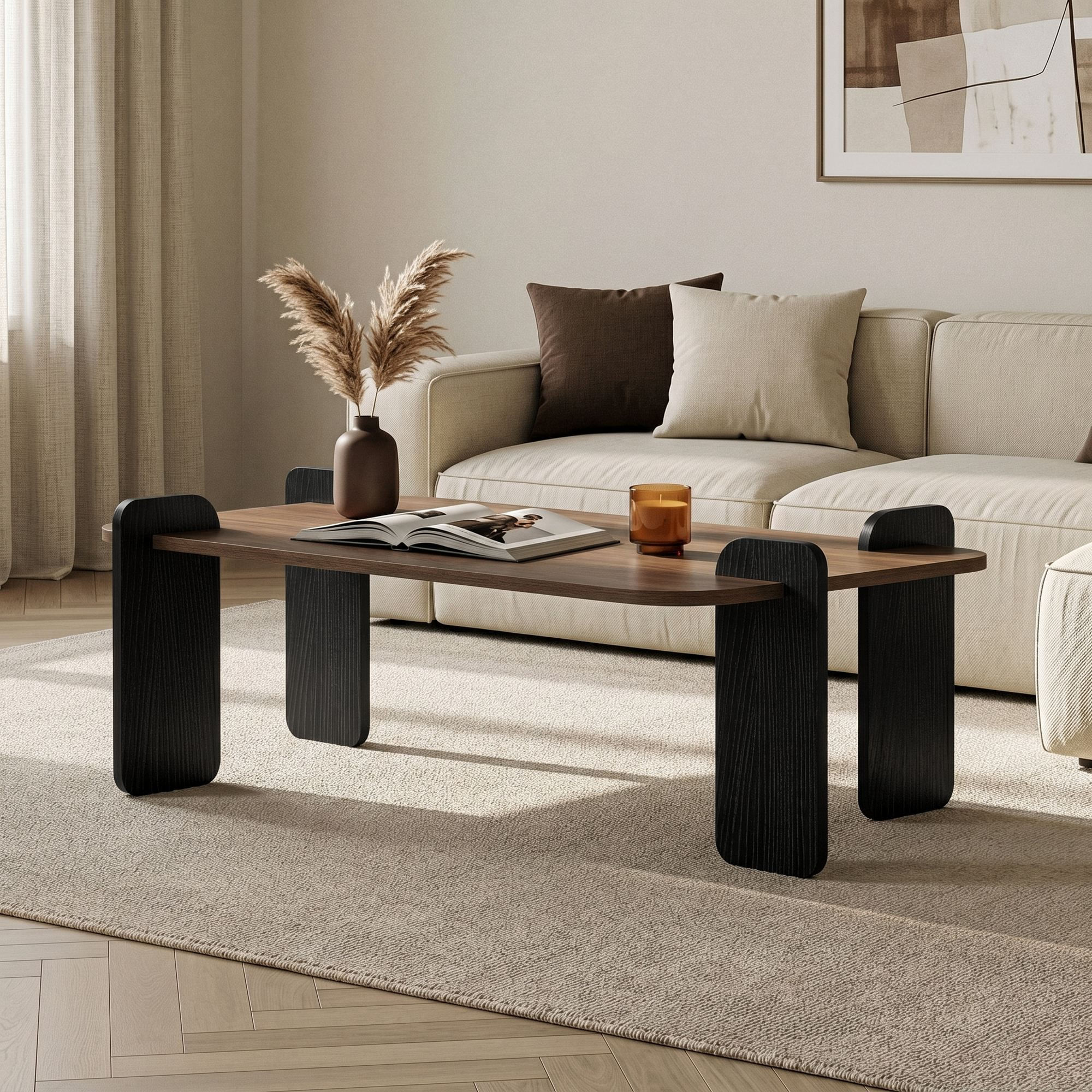 Masa de cafea Renard, 147 x 35 x 87 cm, nuc lemn negru, PAL melaminat, design compact, nuc / wood negru — imaginea 9