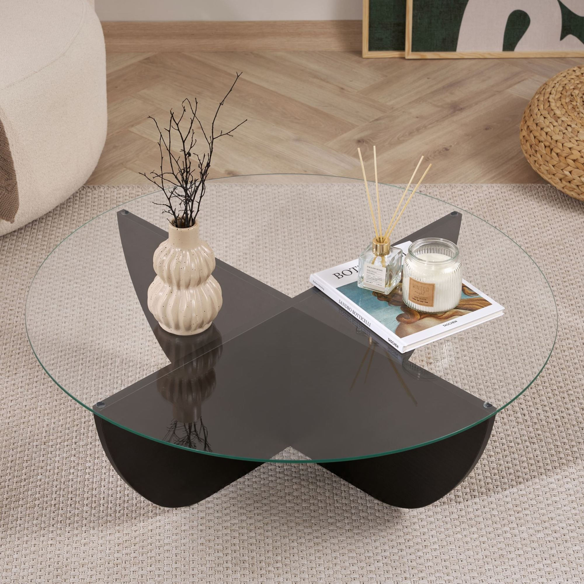 Masa de cafea Liya, 90 x 30 x 90 cm, lemn negru, PAL melaminat, design compact, wood negru — imaginea 8
