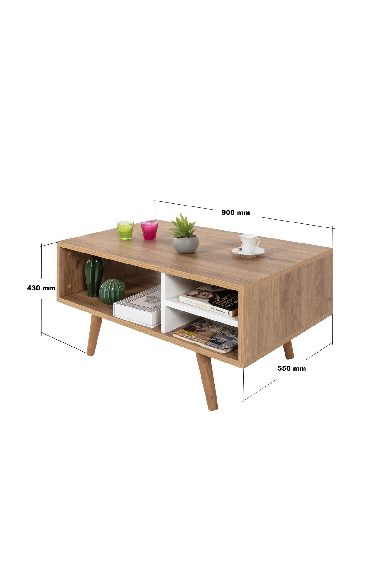 Masa de cafea Venüs 2035, 90 x 43 x 55 cm, stejar safir alb, PAL melaminat, design compact — imaginea 2