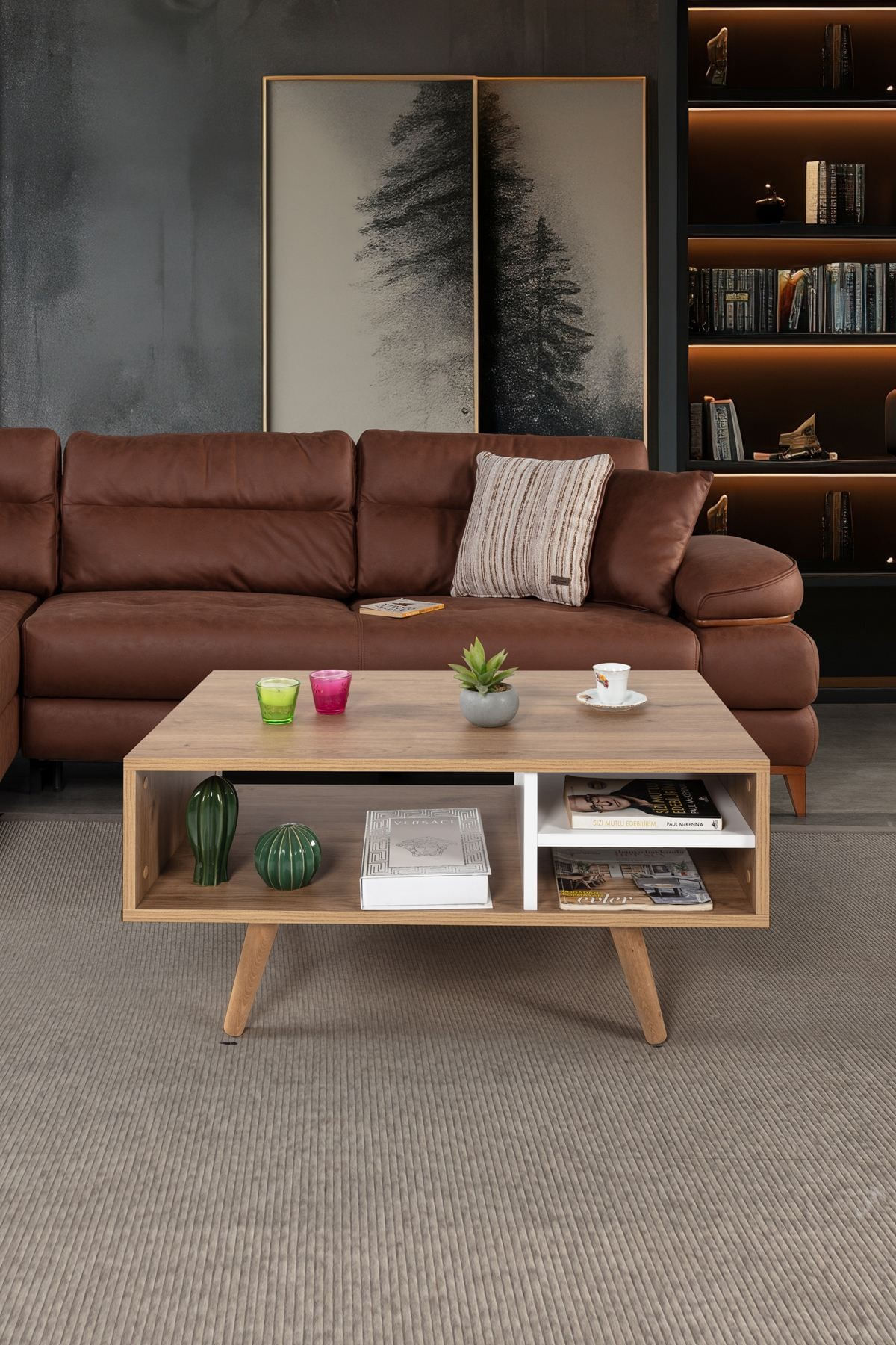 Masa de cafea Venüs 2035, 90 x 43 x 55 cm, stejar safir alb, PAL melaminat, design compact — imaginea 3