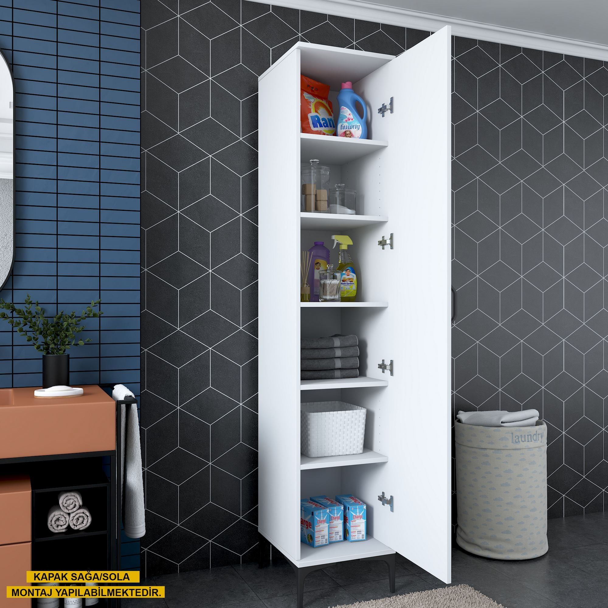 Dulap JE252, 40 x 204,2 x 45 cm, alb, PAL, spatiu de depozitare, fixare pe perete — imaginea 7
