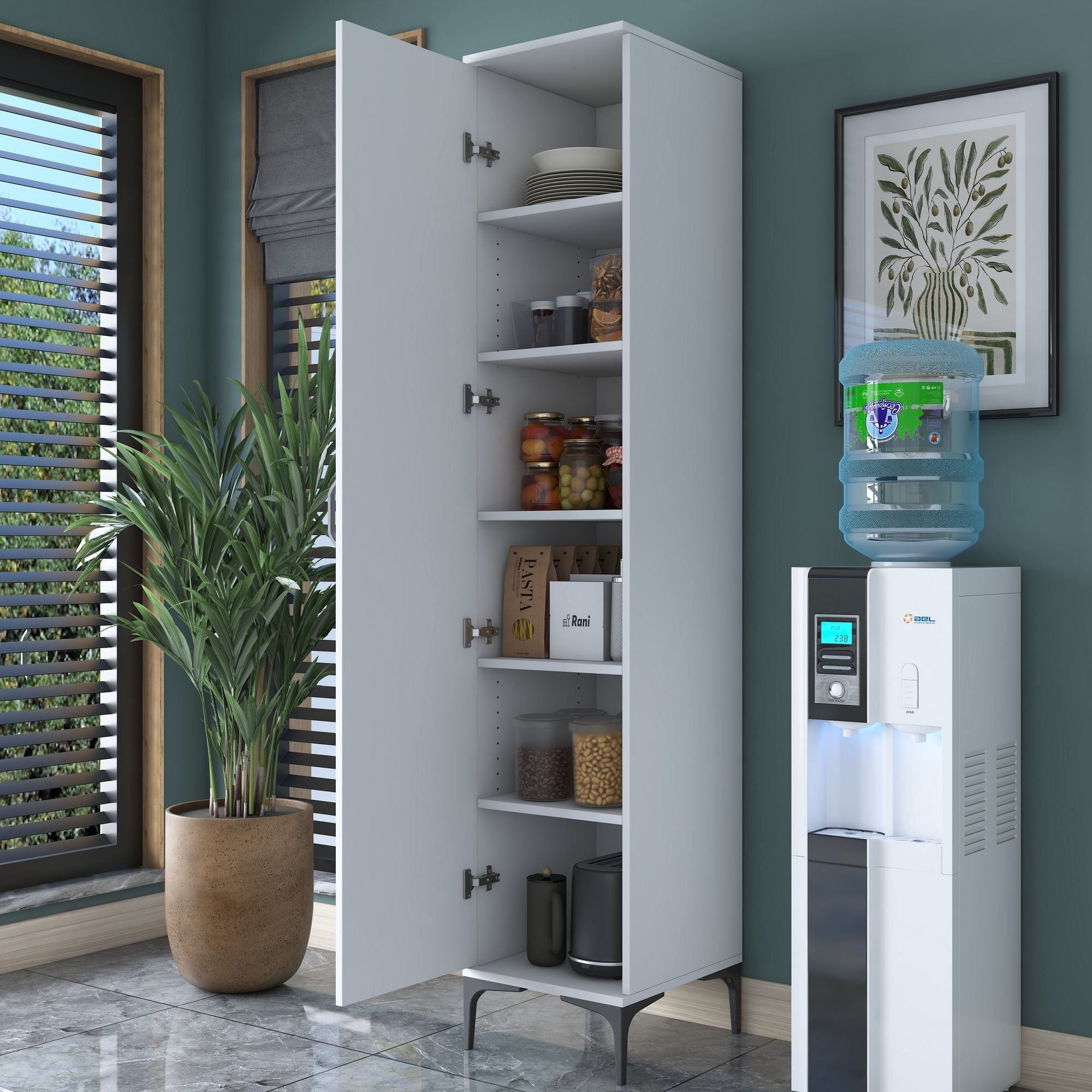Dulap JE252, 40 x 204,2 x 45 cm, alb, PAL, spatiu de depozitare, fixare pe perete — imaginea 8