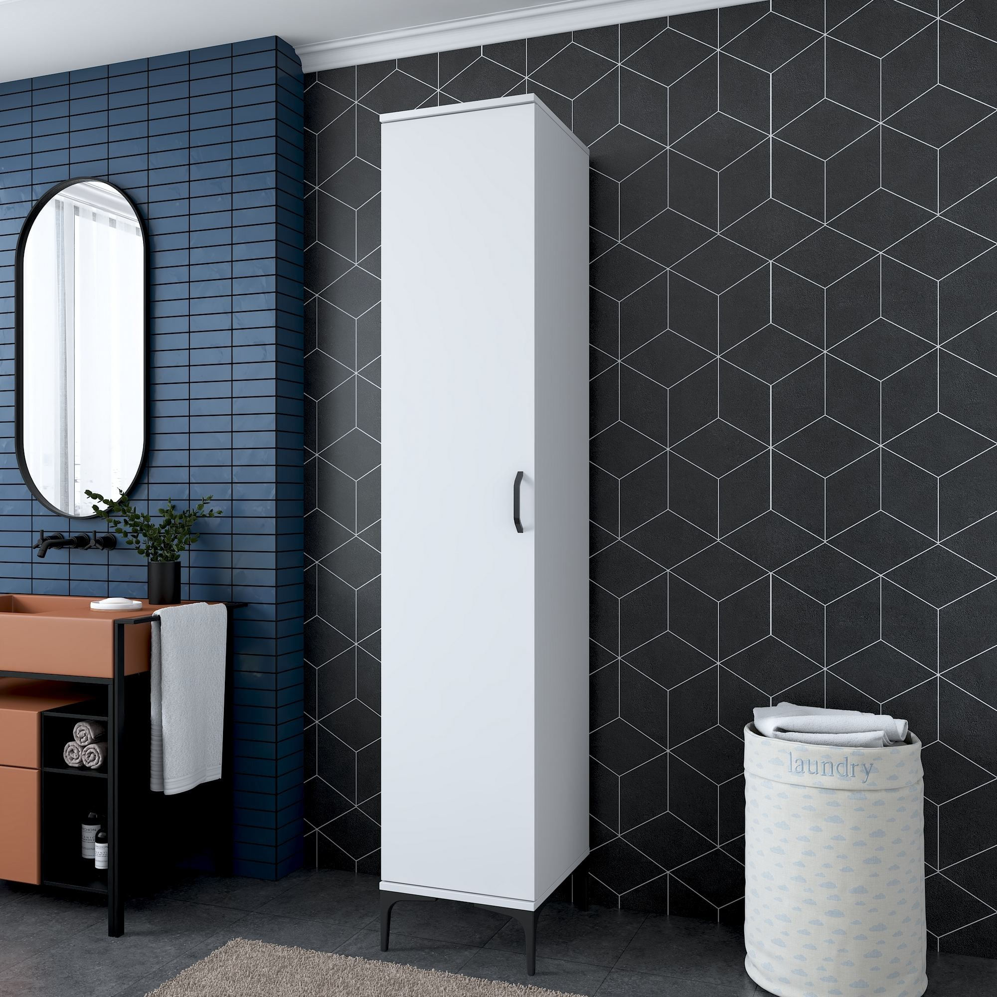 Dulap JE252, 40 x 204,2 x 45 cm, alb, PAL, spatiu de depozitare, fixare pe perete — imaginea 9