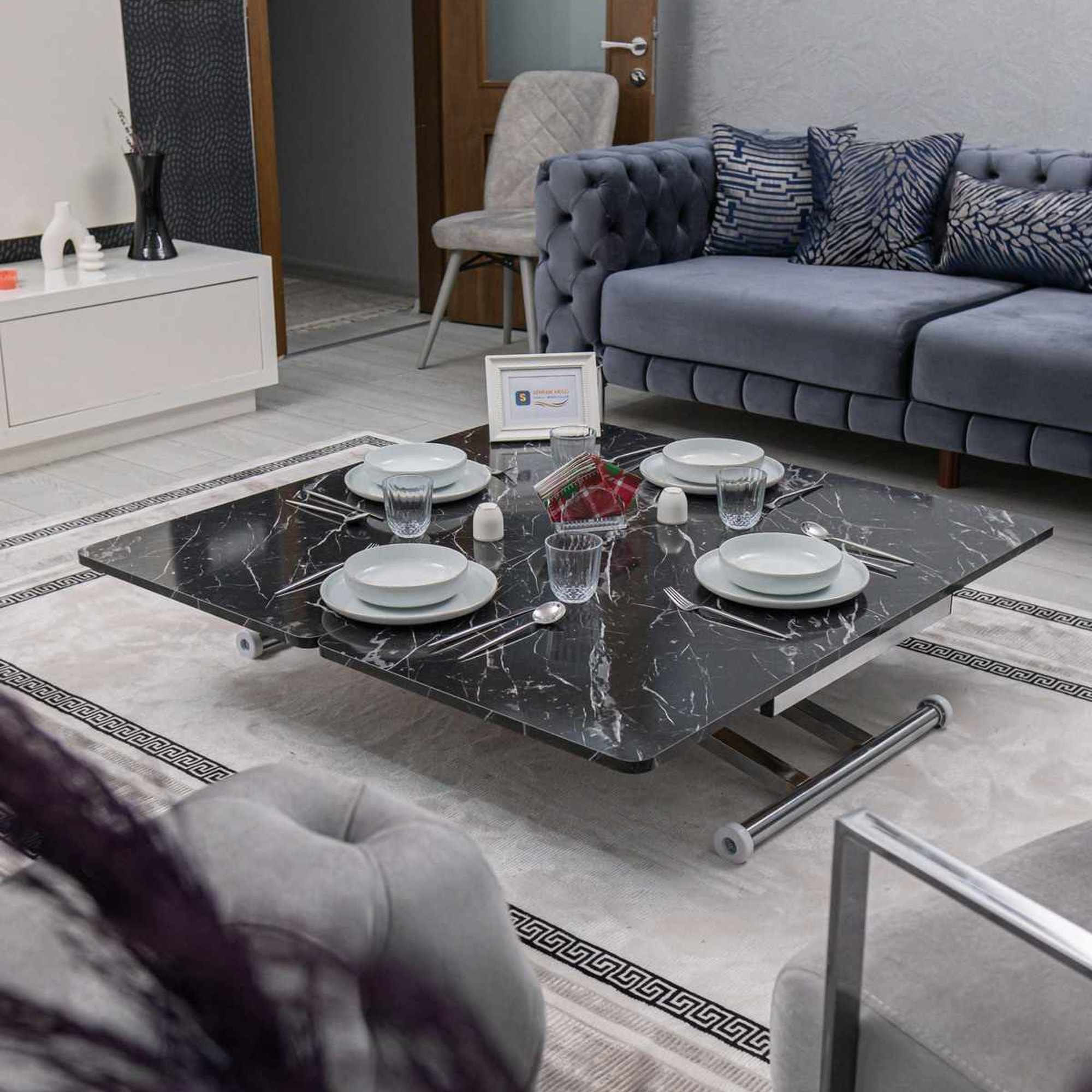 Masa de cafea Home Ext, negru marmura crom, MDF, capacitate 125 kg, negru marble / crom — imaginea 4