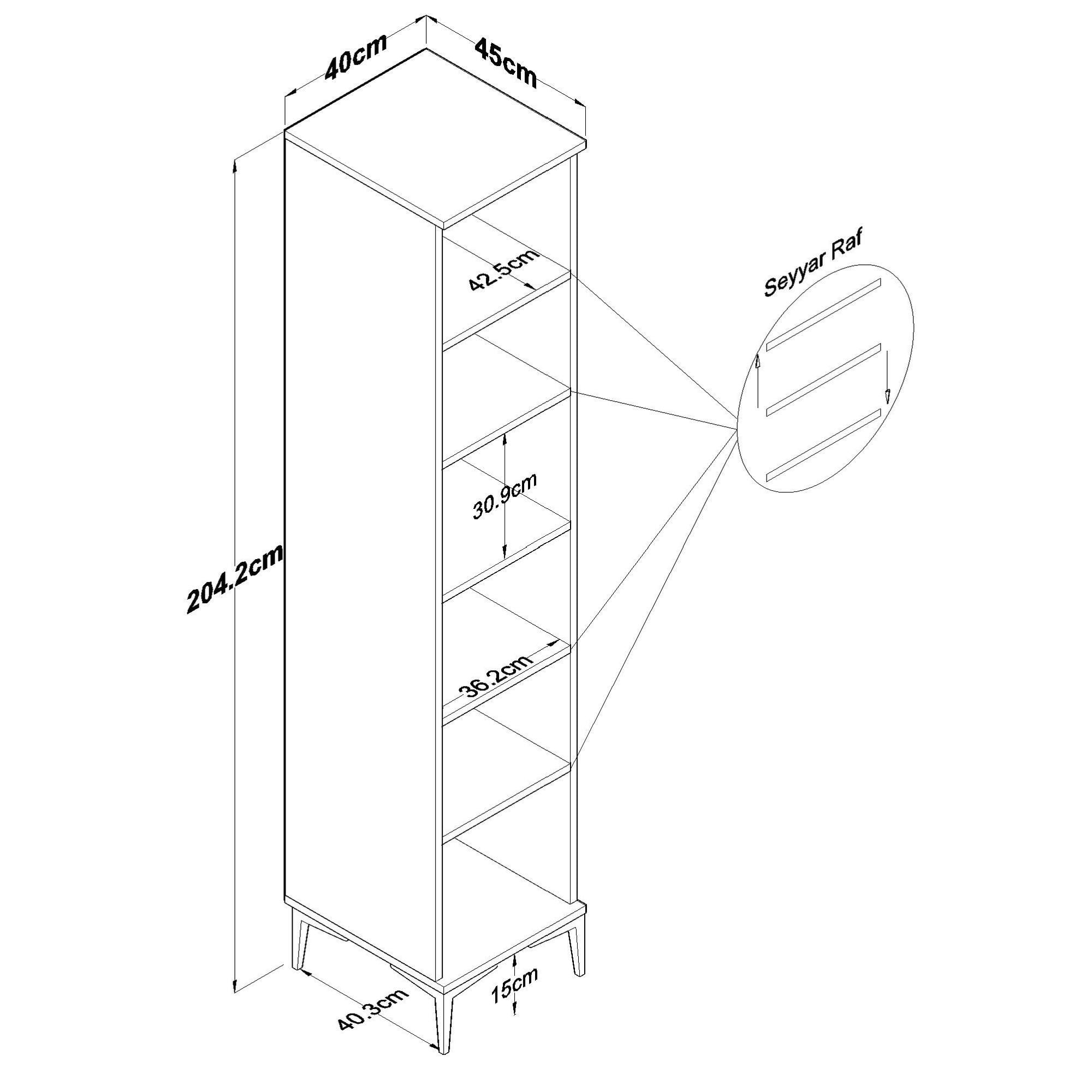 Dulap JE252, 40 x 204,2 x 45 cm, alb, PAL, spatiu de depozitare, fixare pe perete — imaginea 12