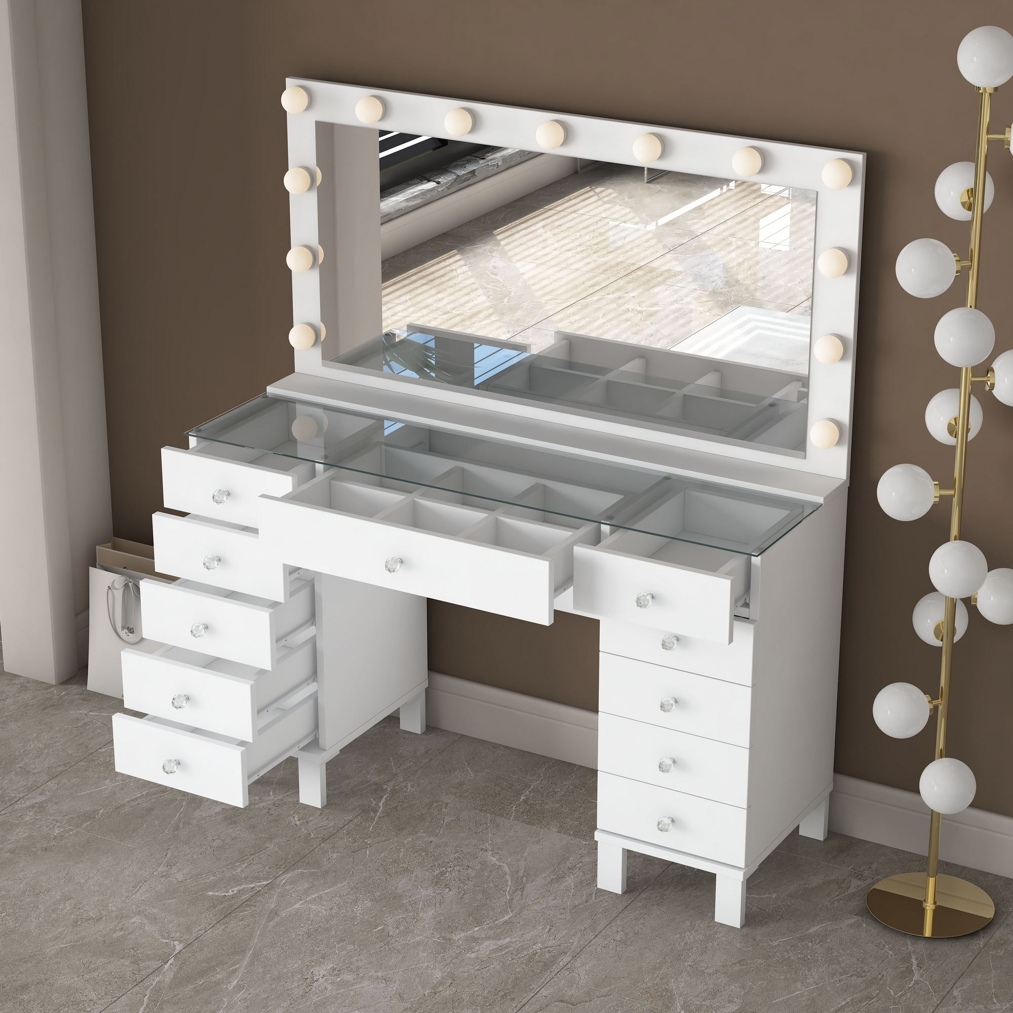 Masa de machiaj BJ199, 120 x 73,6 x 40 cm, alb, PAL, oglinda inclusa — imaginea 12