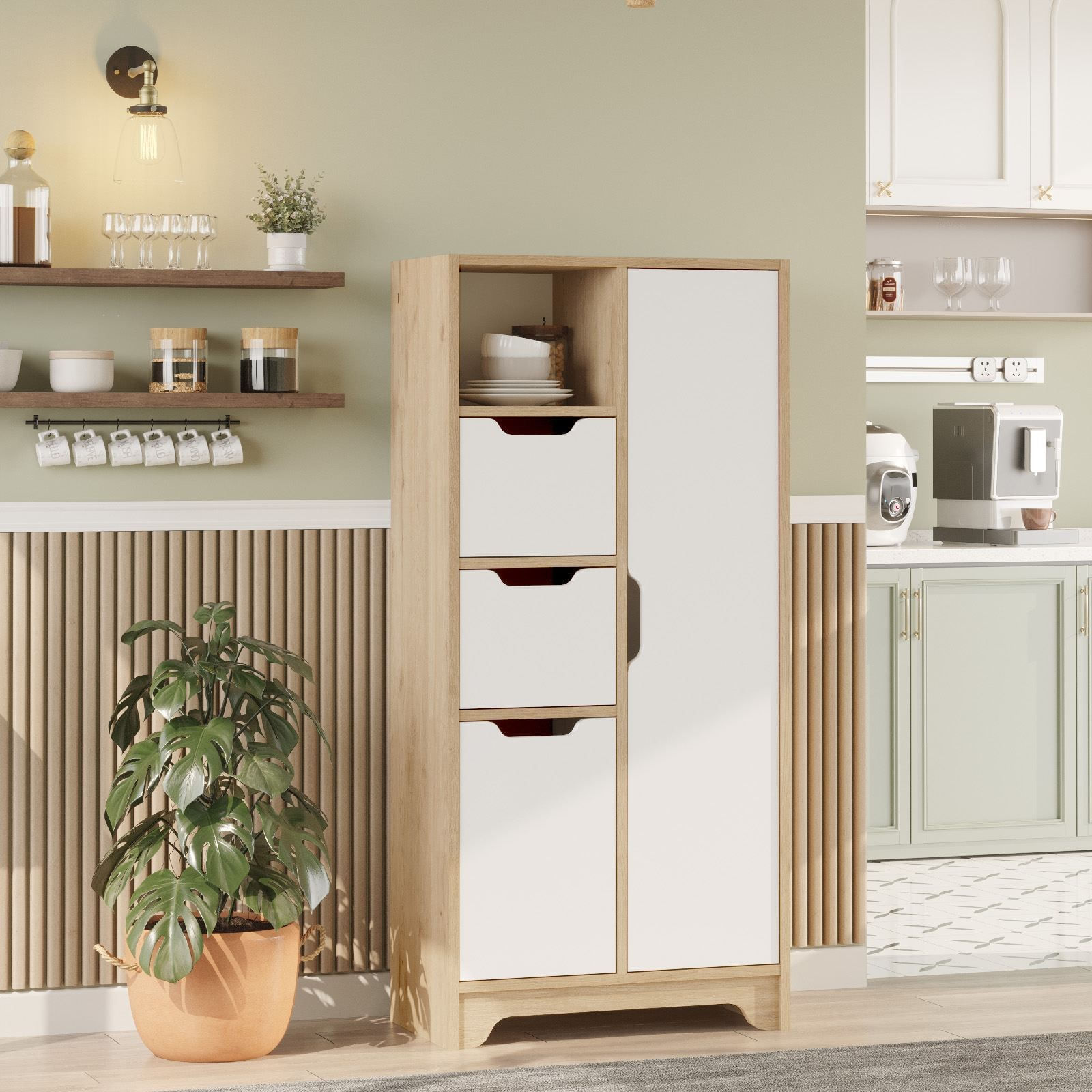 Dulap LIB1-SW, 71 x 140 x 34 cm, stejar alb, PAL melaminat, spatiu de depozitare, fixare pe perete — imaginea 7