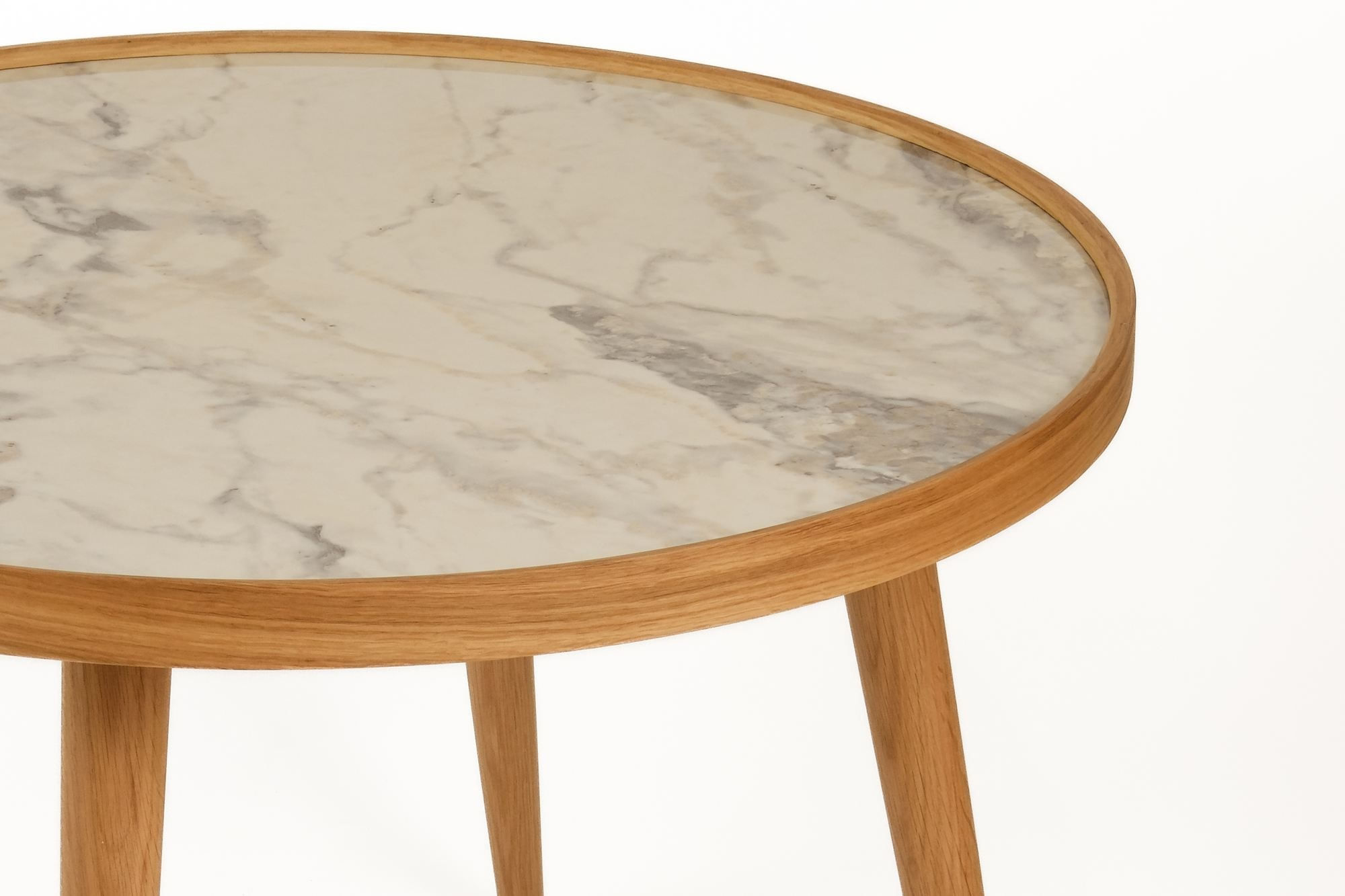 Masa de cafea Polen 80, 80 x 48 x 80 cm, stejar alb marmura, MDF, design compact, stejar / alb marble — imaginea 2