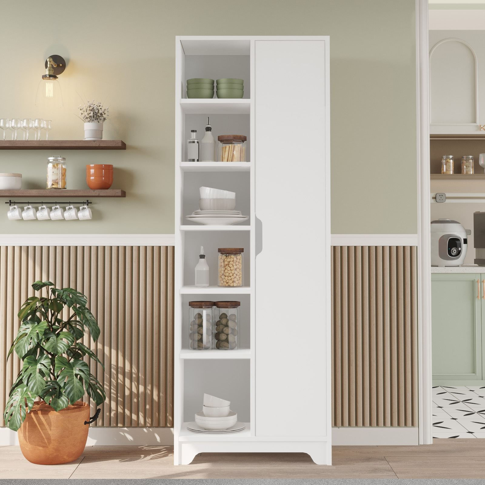 Dulap LIB2-W, 72 x 180 x 34 cm, alb, PAL melaminat, spatiu de depozitare, fixare pe perete — imaginea 6