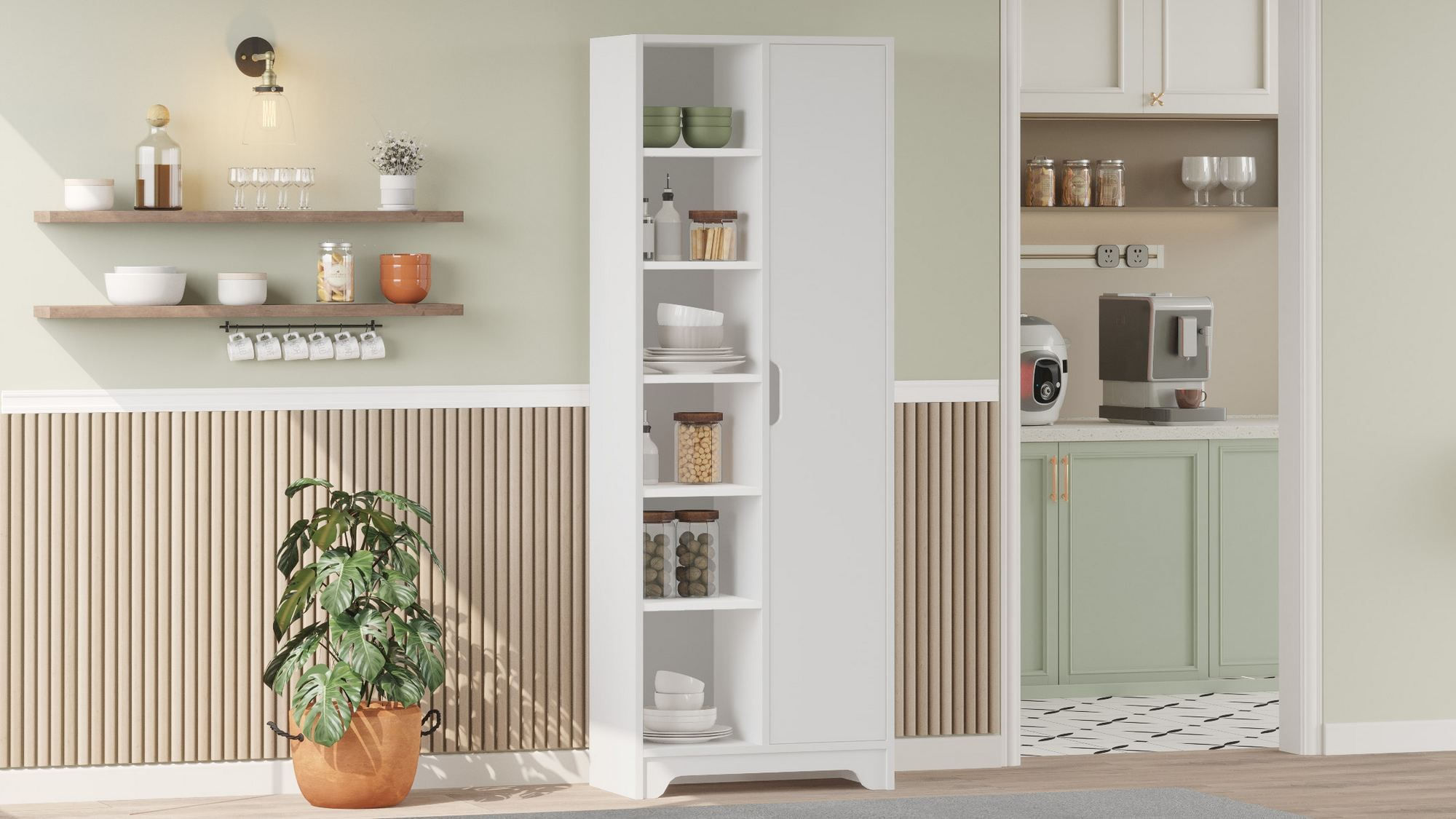 Dulap LIB2-W, 72 x 180 x 34 cm, alb, PAL melaminat, spatiu de depozitare, fixare pe perete — imaginea 7