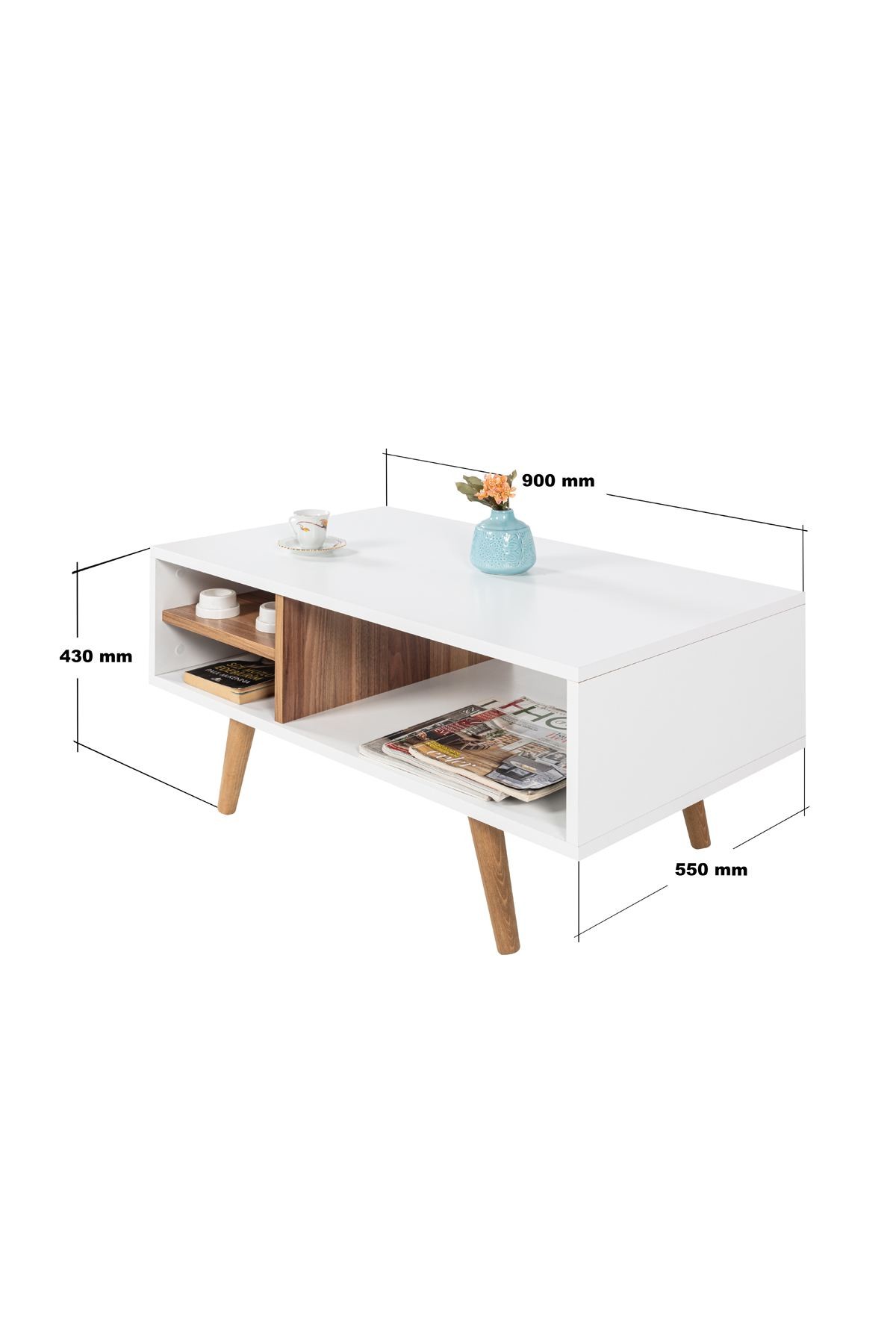 Masa de cafea Venüs 2031, 90 x 43 x 55 cm, alb nuc, PAL melaminat, design compact — imaginea 2