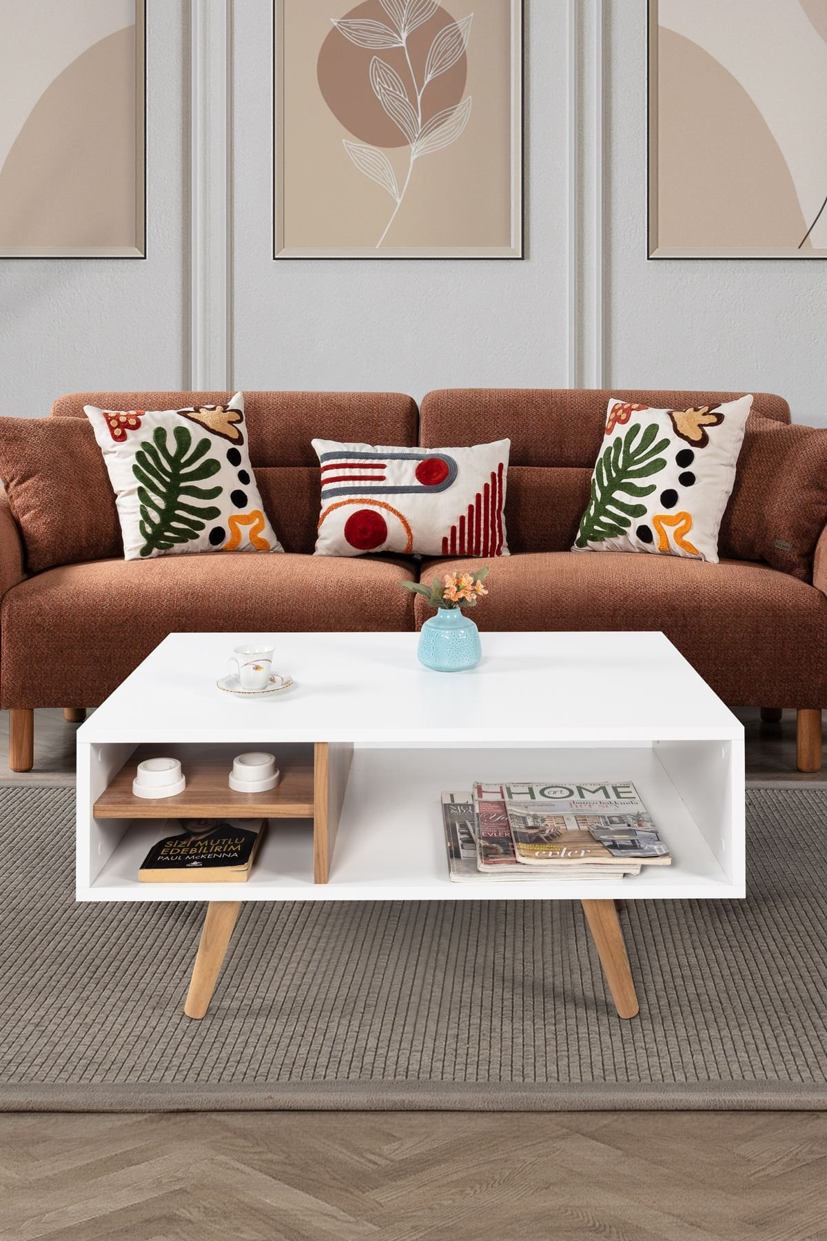 Masa de cafea Venüs 2031, 90 x 43 x 55 cm, alb nuc, PAL melaminat, design compact — imaginea 3
